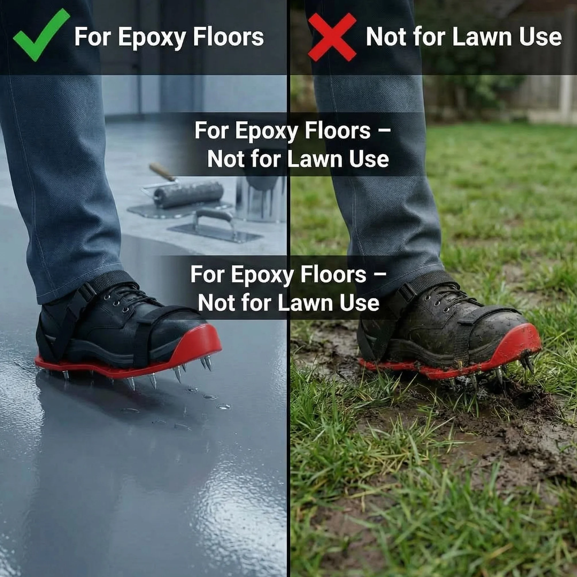 QWORK Buty Gunite z kolcami z krótkimi kolcami 2,5 cm, idealne do podłóg epoksydowych, nakładek, instalacji osłon, kolor zielony (para)