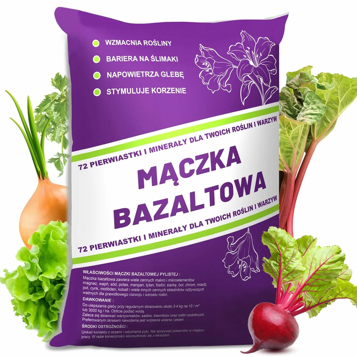 Nawóz MĄCZKA BAZALTOWA w PROSZKU 72 Pierwiastki Wiosenny Trawnik 20 KG