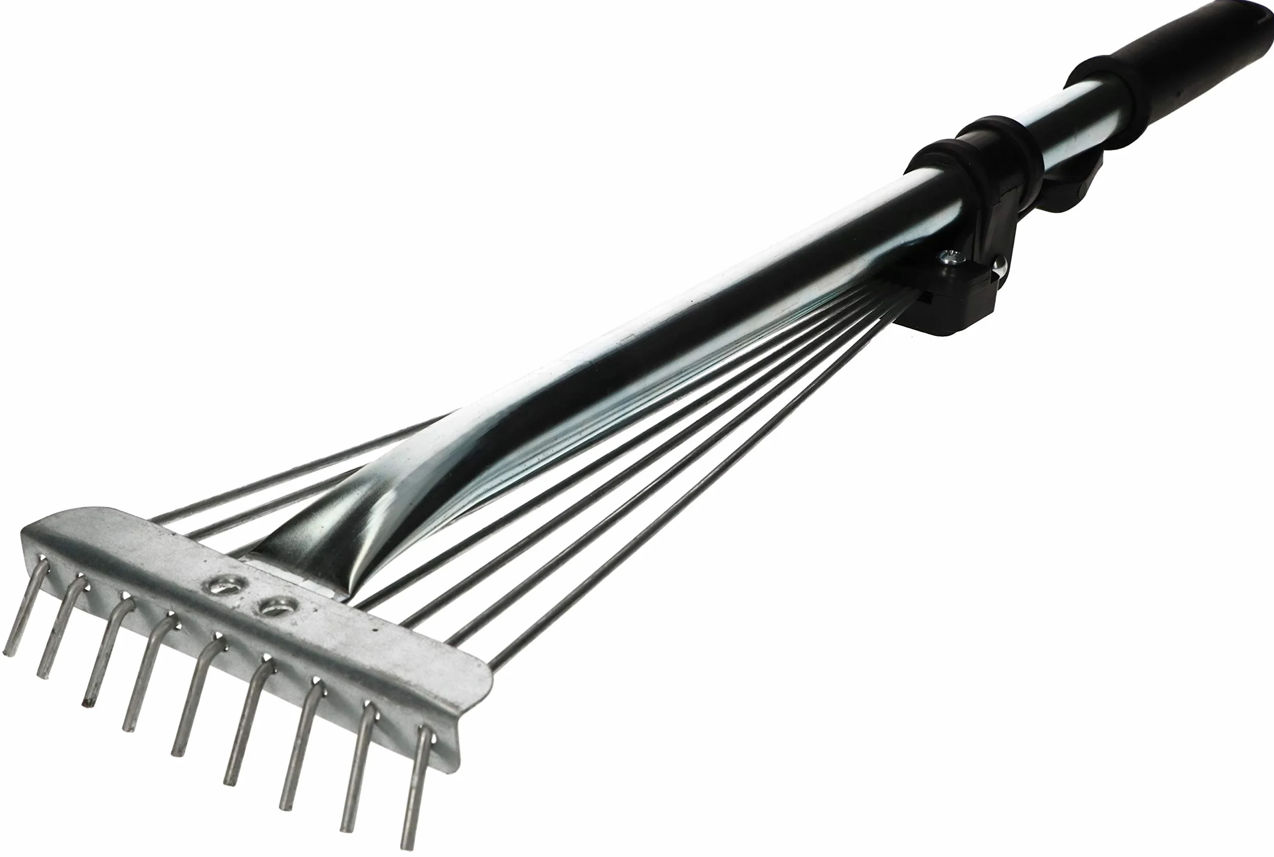 KOTARBAU® Grabki Wachlarzowe Regulowane - 20 cm - Mini Grabie - Małe Grabki Do Rabat - 9 Zębów - Metalowe - Srebrne - Aluminiowy Trzonek Teleskopowy - 2,5-10 cm