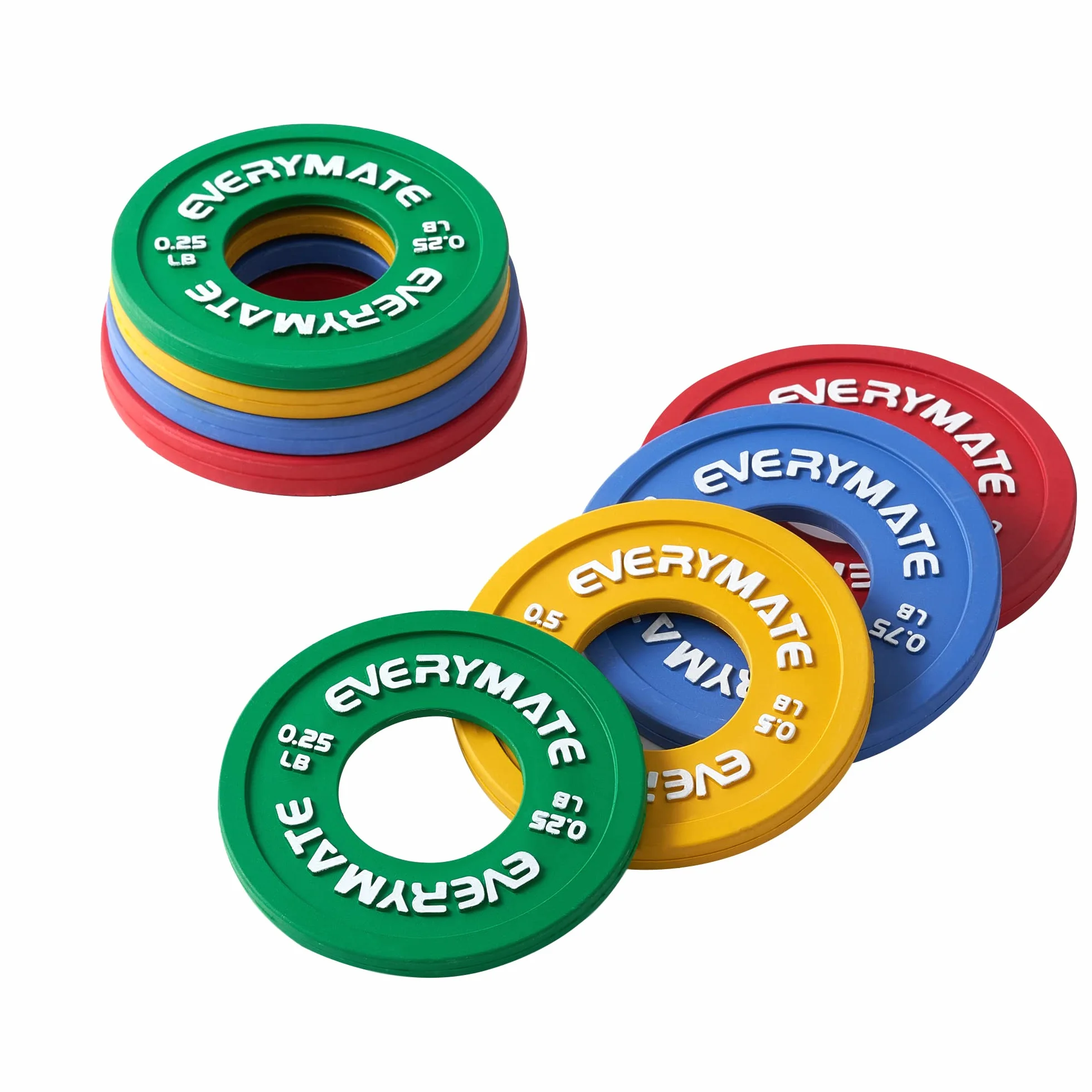 EVERYMATE Gumowe ułamkowe talerze obciążeniowe, zestaw 8 mikrotalerzy, para 0,1 kg, 0,2 kg, 0,3 kg, 0,5 kg, do sztangi olimpijskich do treningu siłowego, mikro talerze, obciążniki