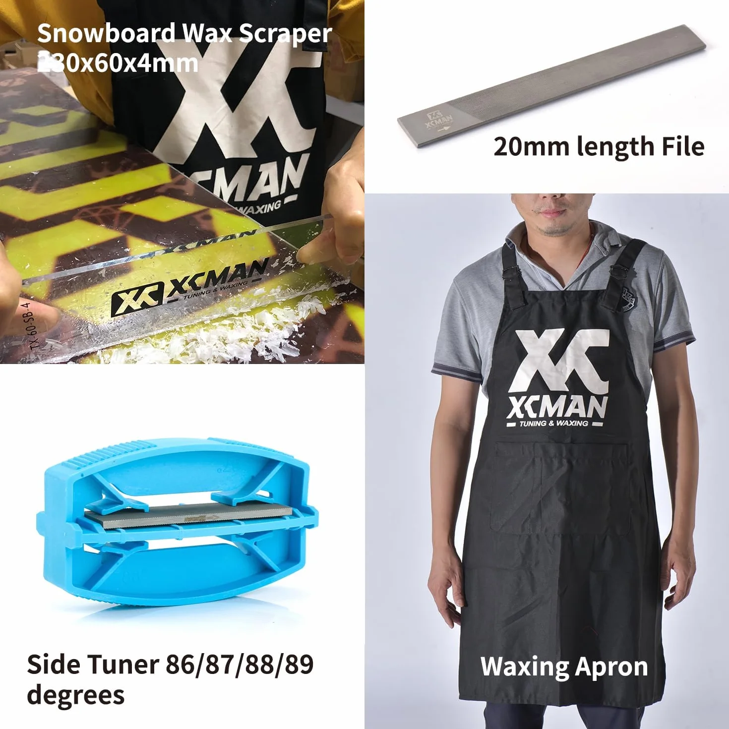 XCMAN Kompletny zestaw do tuningu i woskowania nart i snowboardu, z woskiem uniwersalnym, korektorem krawędzi, szczotką, skrobakiem do wosku, Ptex