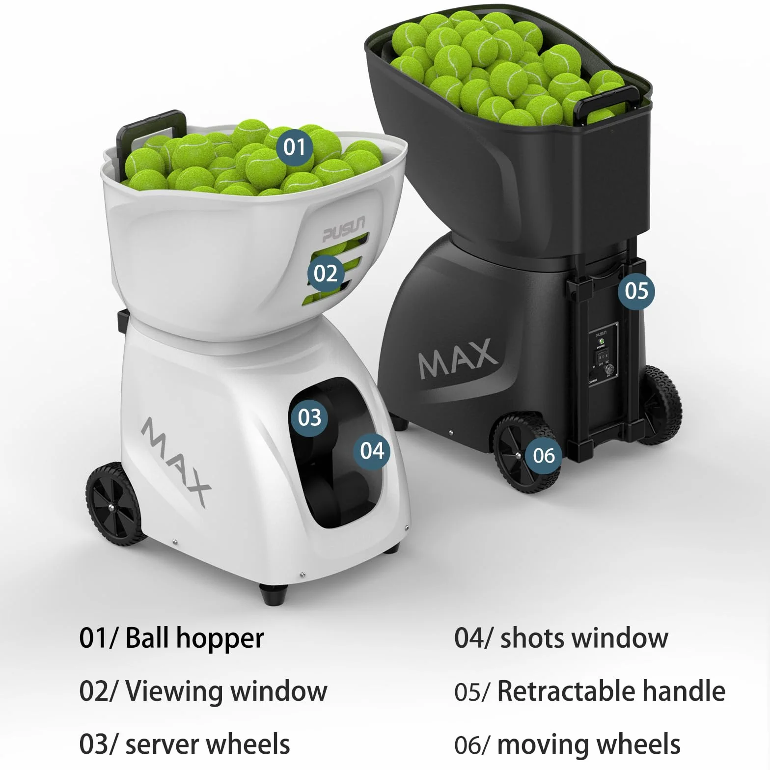 PT-MAX C Professional Padel Ball Machine przenośna automatyczna wyrzutnia piłek z inteligentnym sterowaniem aplikacją, idealna do treningu solo, treningu klubowego i profesjonalnego coachingu | Sprzęt