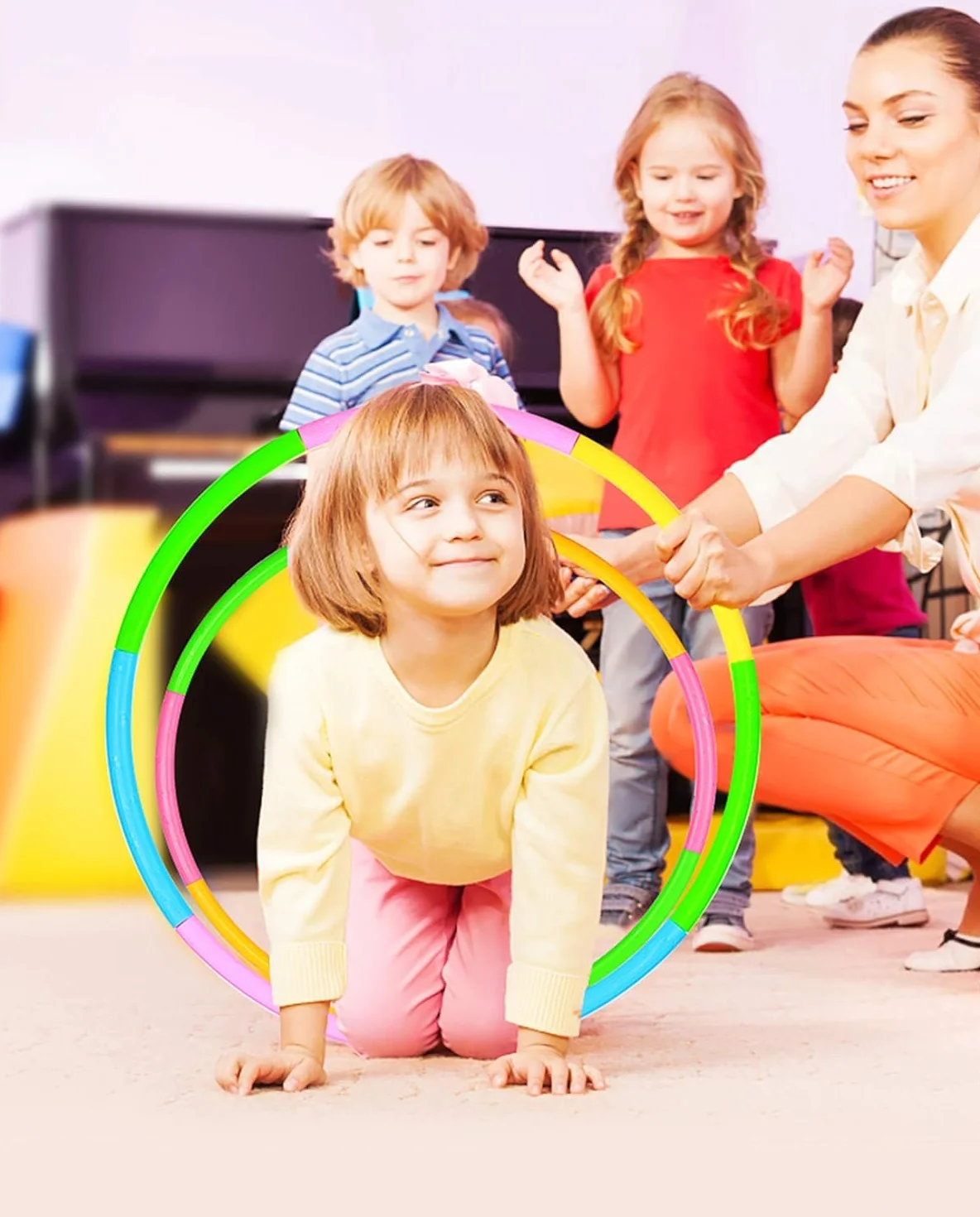Hula Hoop dla dzieci Hula Hoop składany z tworzywa sztucznego, zdejmowane koło fitness, 7 skrzynek hula-hop do gimnastyki odchudzania, tańca, gier