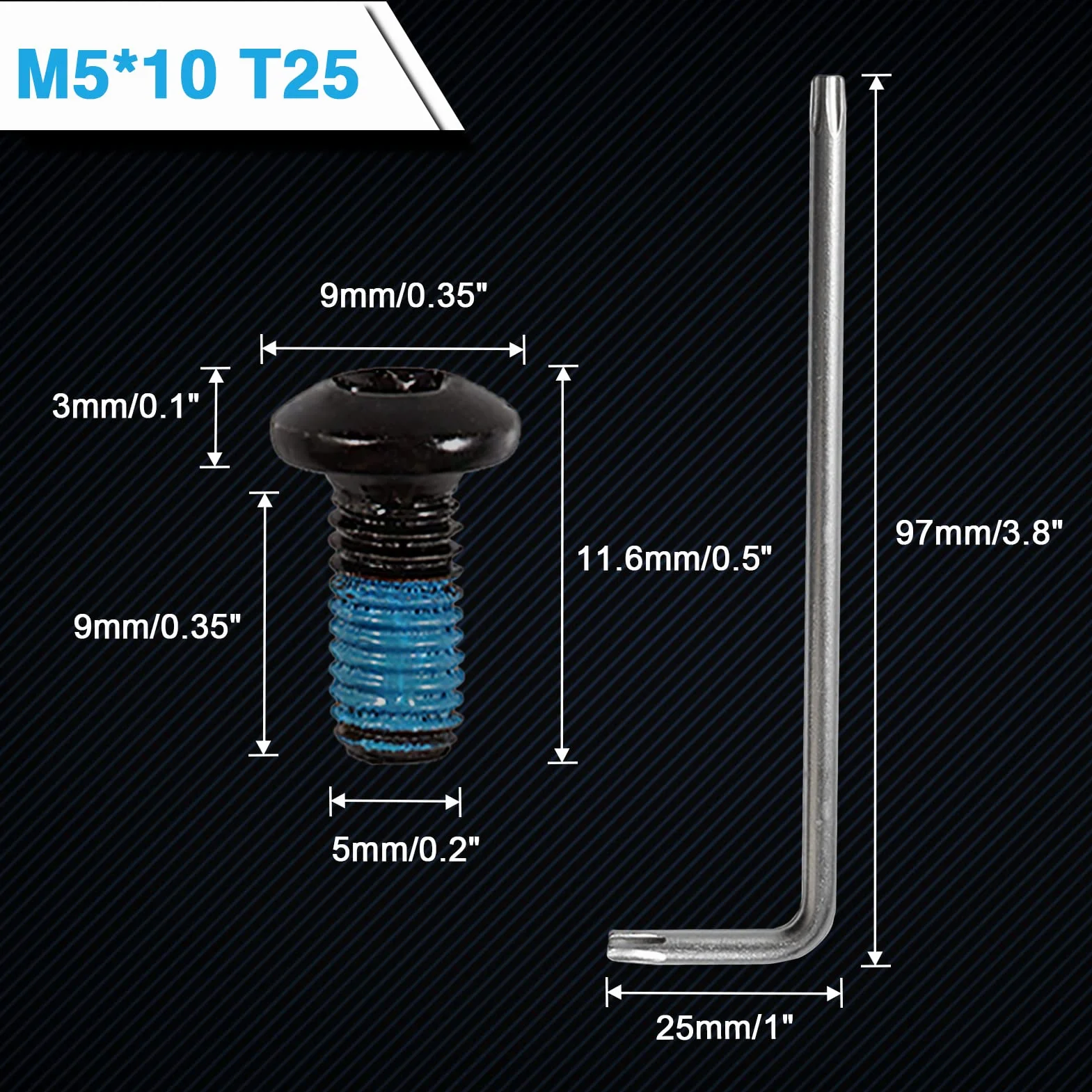 LEONTOOL Śruby do hamulców tarczowych M5 x 10 mm czarne z kluczem Torx T25 12 szt