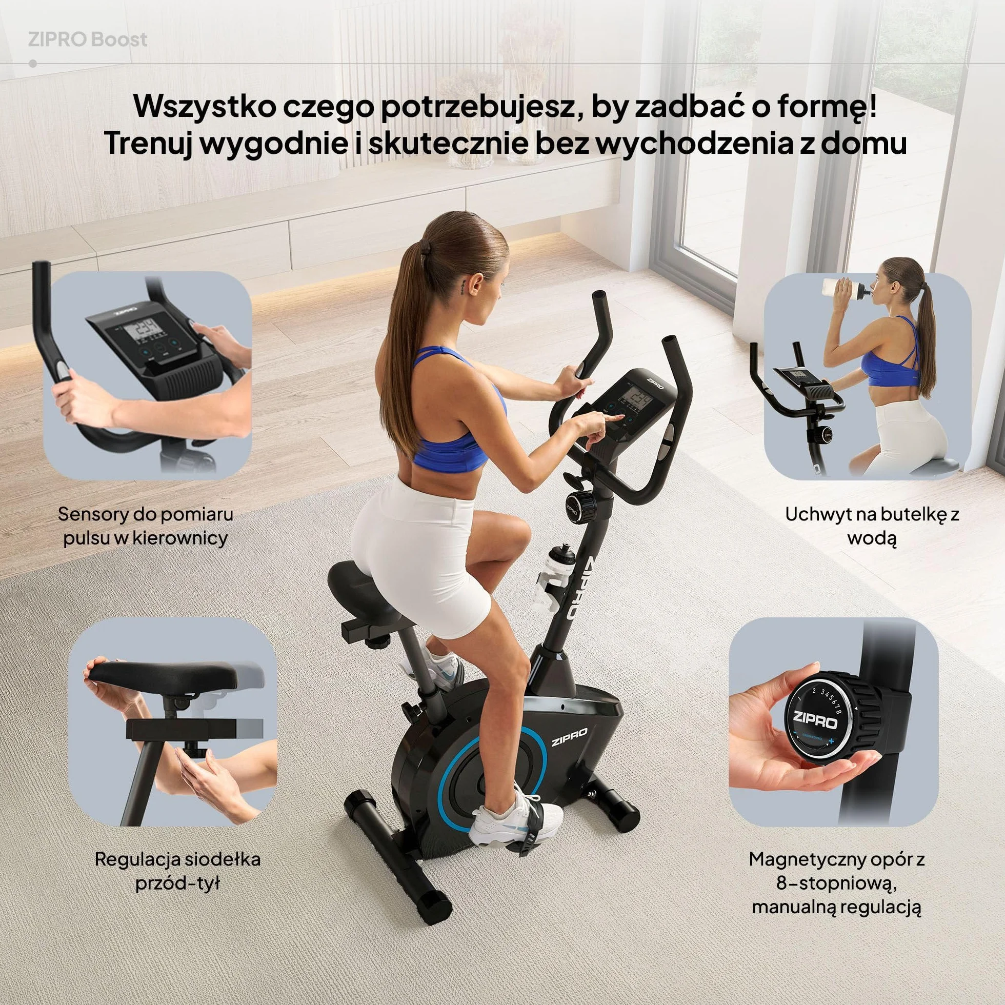 Zipro rower treningowy Boost ergometr fitness magnetyczny do 120 kg