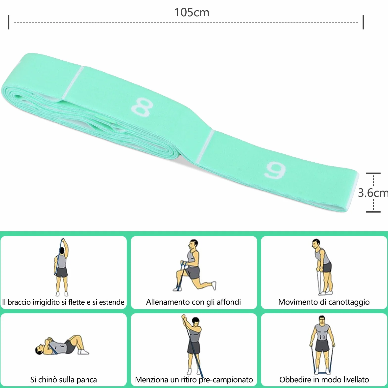 MOCOBO Elastyczne opaski oporowe, elastyczne opaski fitness i opaski do jogi do rozciągania taśmy Ceinture z elastycznym paskiem (miętowy zielony)