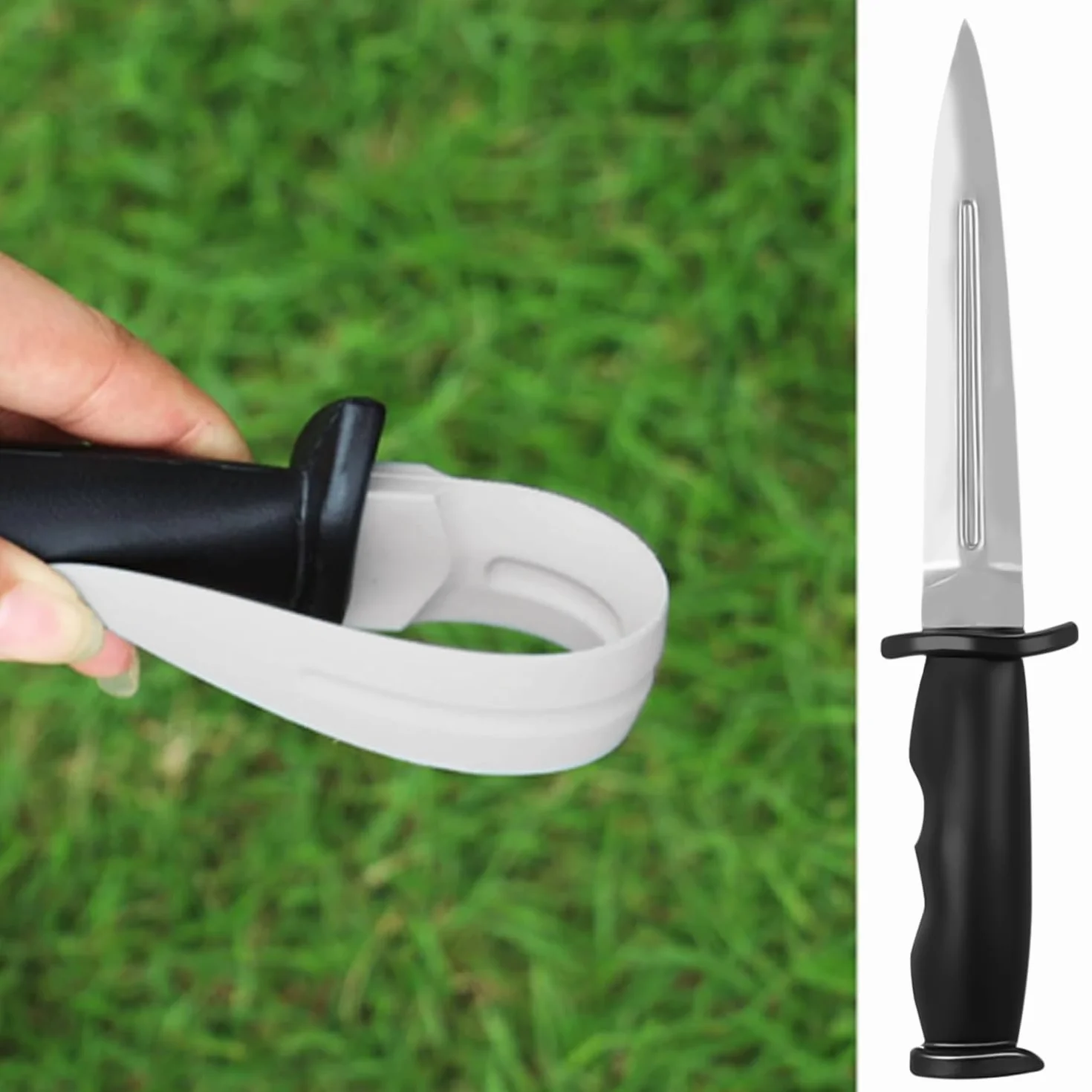 Nizirioo 4-częściowy gumowy nóż treningowy do sztuk walki - 25 cm sztuczny nóż do żartów (srebrny)