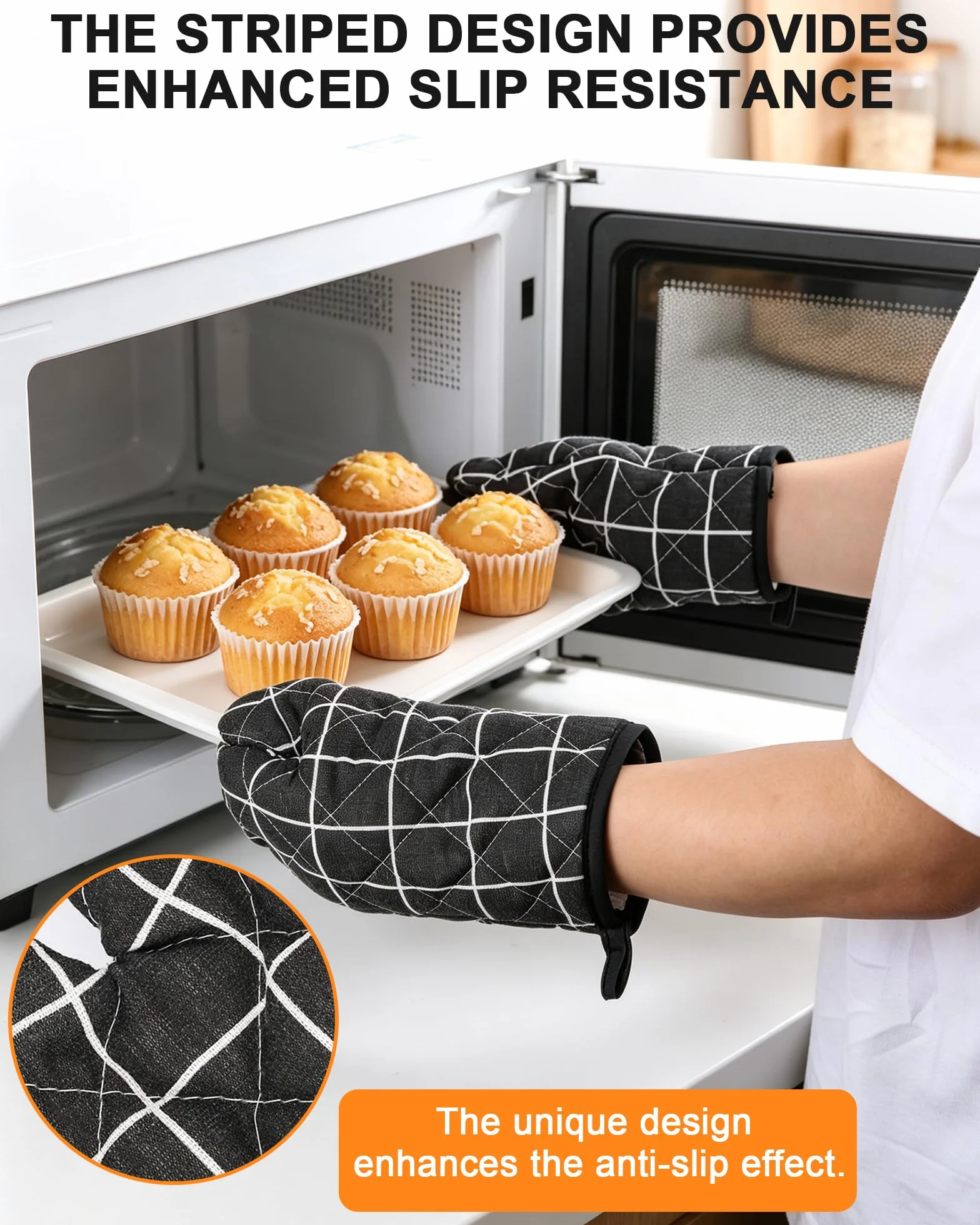 Rękawice do Piekarnika, 1 Para Rękawic Kuchennych Odpornych na Wysokie Temperatury, Wykonane z Bawełny i Poliestru, Można Prać w Pralce do Pieczenia, Gotowania i Grillowania, Czarne