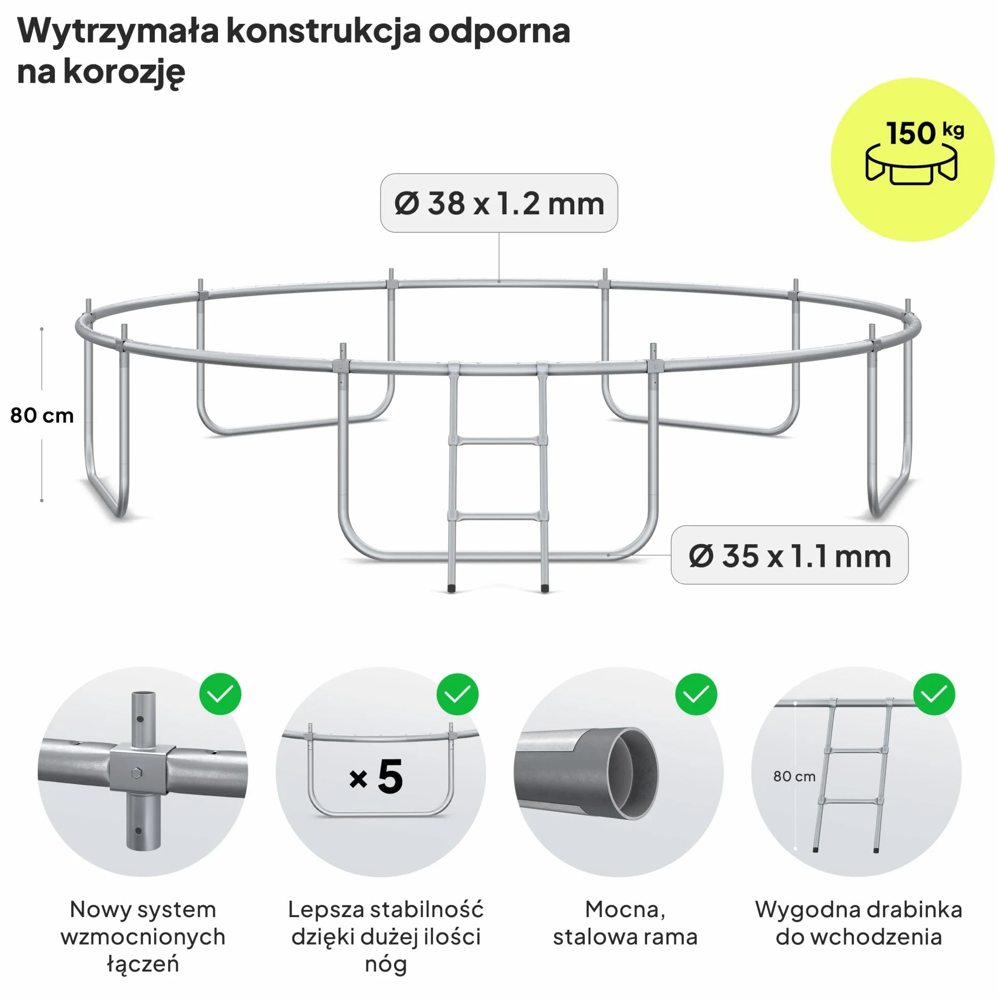 ZIPRO JumpPro IN Trampolina Ogrodowa dla Dzieci z Siatką Wewnętrzną Odporna na Warunki Ochrona UV Udźwig 100-150 kg Ø 435 cm