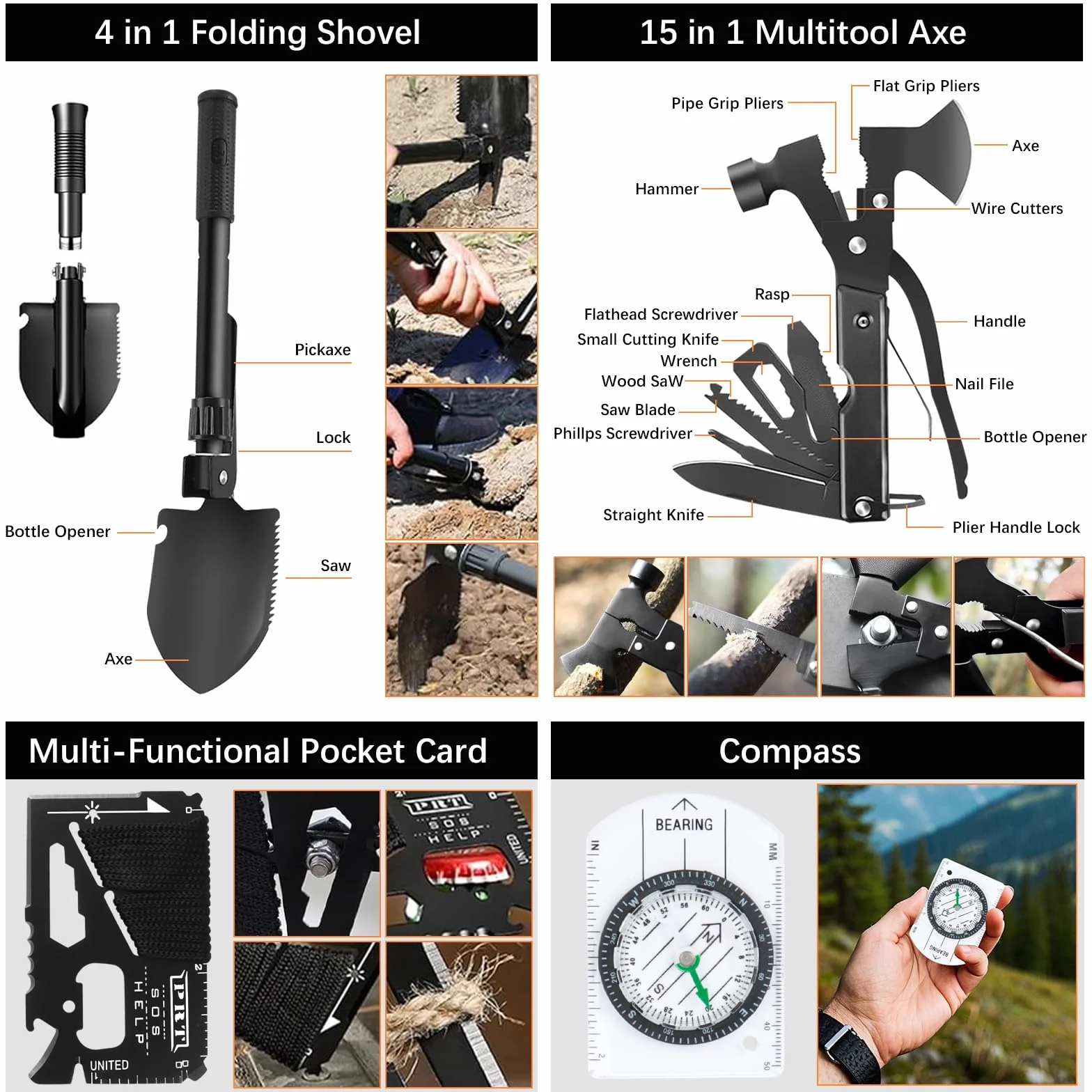 Zestaw survivalowy 72 w 1, profesjonalny zestaw awaryjny do użytku na zewnątrz, do domu, zestaw noży premium, wyposażenie survivalowe, na kemping, do bushcraft, wędrówek, polowania, przygód, ojców,