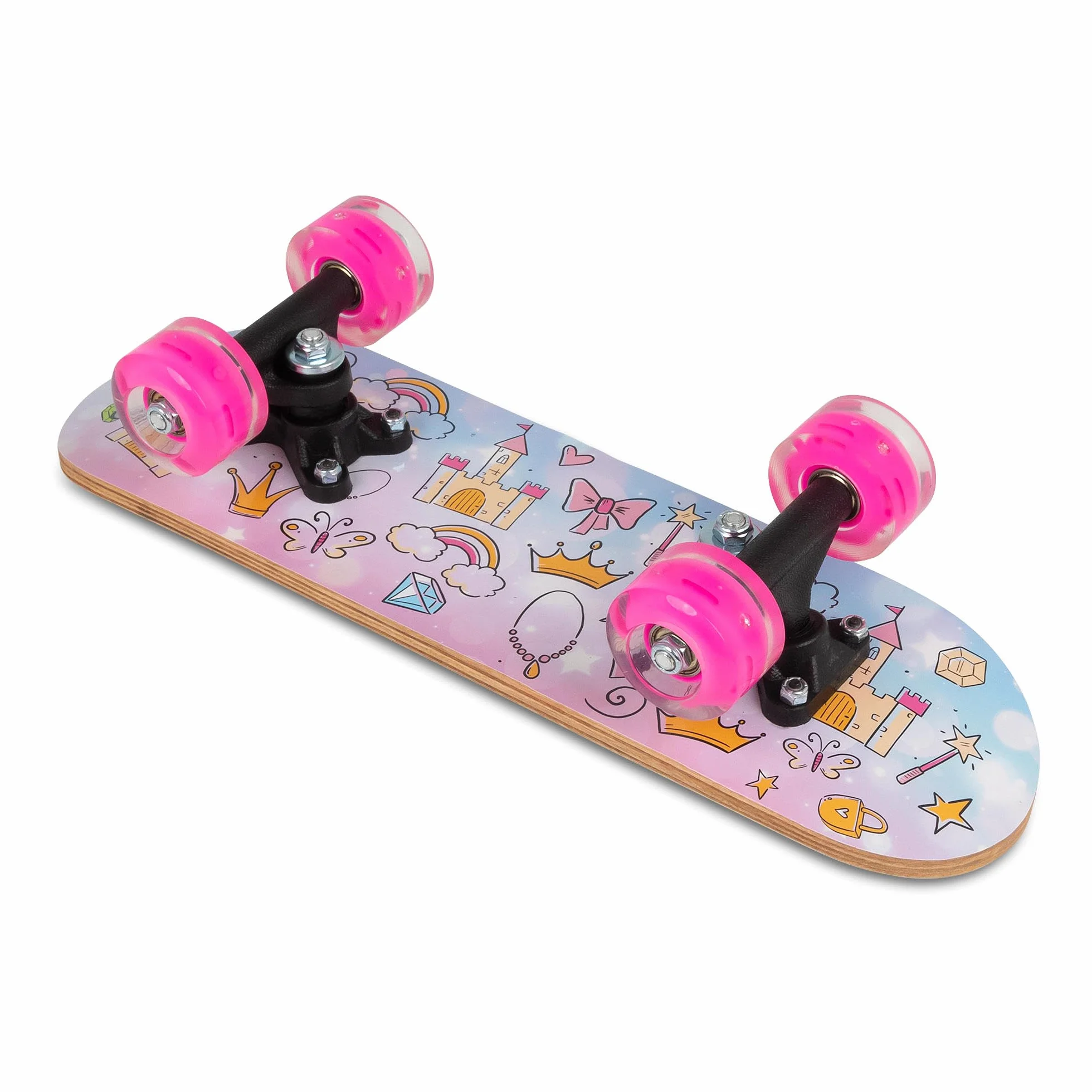 Ozbozz: 17" Skateboard - Princess - Heavy-Duty Flashing Wheels, Anti-Slip Grip, Smooth-Ride Bearings, Wooden Deck, Outdoor Ride-On Toy, Kids Ages 3+