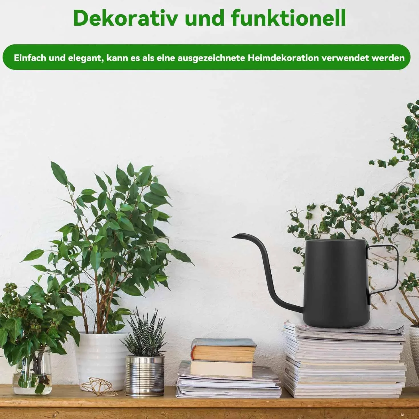 350 ml, czarna konewka, mała konewka do roślin pokojowych, mini konewka, stal nierdzewna, nierdzewna, z długim dzióbkiem z łabędzią szyją, konewka ogrodowa, do roślin pokojowych, sukulentów