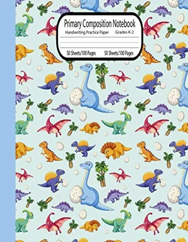 Primary Composition notebook grades k-2: Dinosaur Primary Composition Notebook with picture space | top half blank | Handwriting Practice Paper | Primary Composition Notebook for boys | 100 Pages