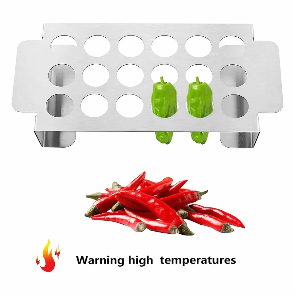 TsoLay GRILLERS Jalapeno-Popper, grill chili ze stali nierdzewnej do grilla z drylownicą – duży 24-otworowy regał na pieprz i taca z narzędziem rdzeniowym