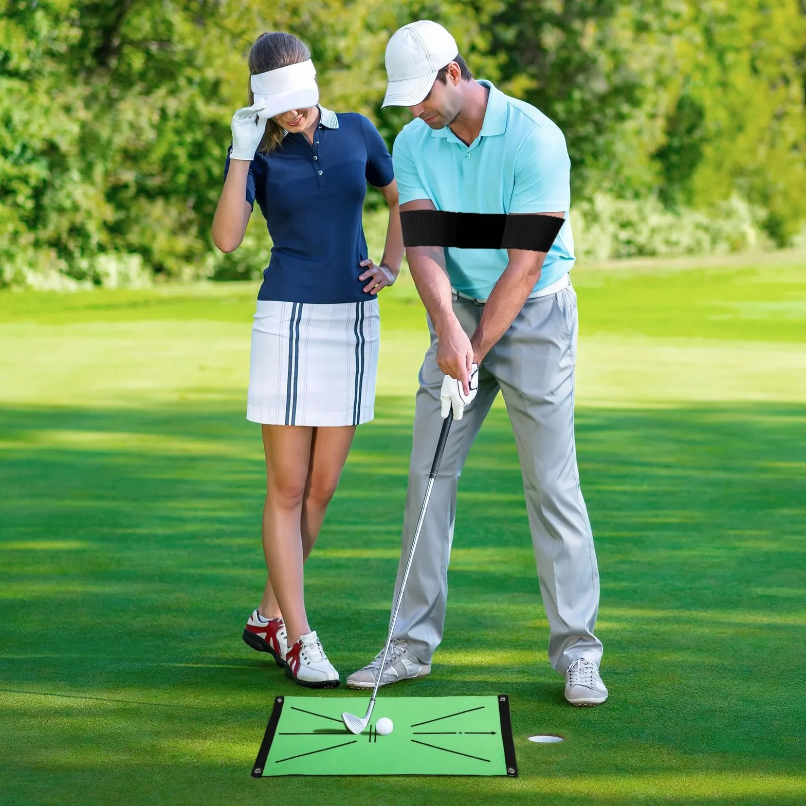 2-częściowy trener zamachu golfowego, opaska na nadgarstek korygująca zamach, pomoc w treningu zamachu golfowego, elastyczny pas korygujący ruch ramion golfisty dla początkujących