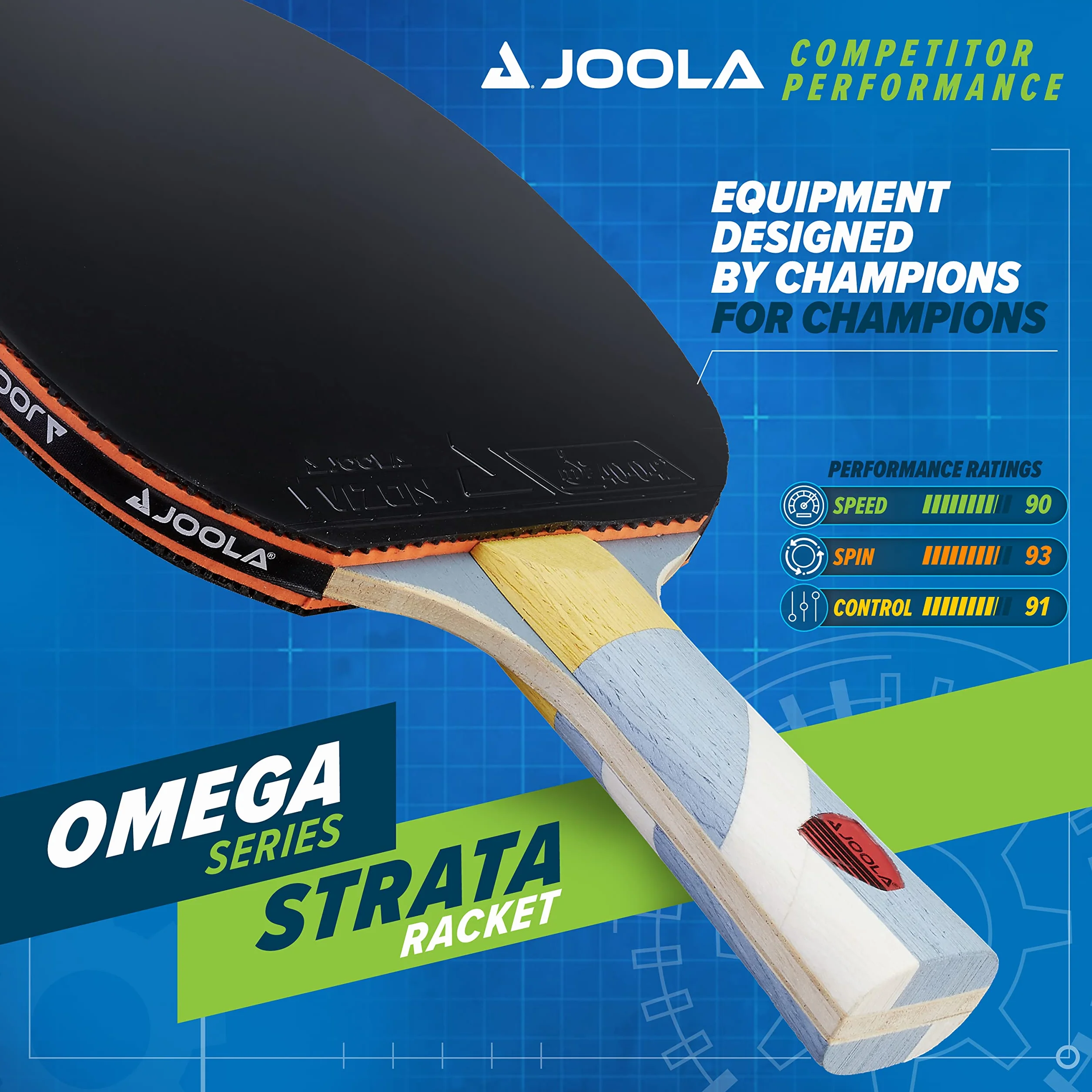 JOOLA Omega Strata rakieta do tenisa stołowego z rozkloszowanym uchwytem Riff 34 niebieski