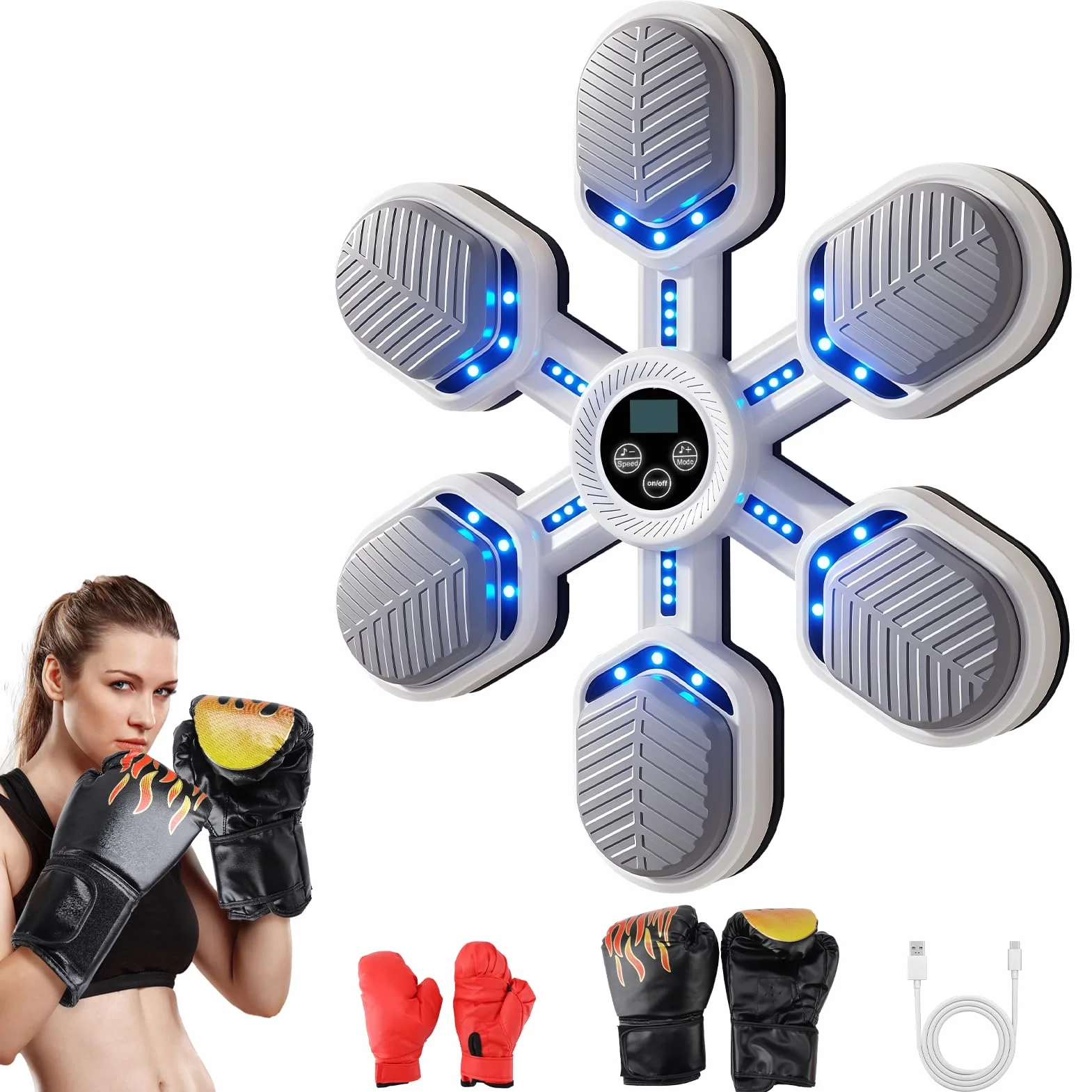 Music Boxing Machine – model ścienny z muzyką Power Boxing, maszyna bokserska Bluetooth z rękawicami bokserskimi, maszyna LED, 9 prędkości, 9 trybów, dla dzieci i dorosłych