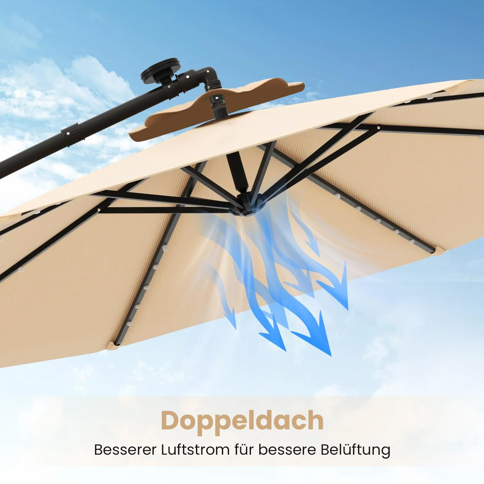 COSTWAY Parasol przeciwsłoneczny z workiem na piasek, 300 cm, z 40 solarnymi diodami LED i korbą, parasol ogrodowy, ochrona przed promieniowaniem UV, parasol na taras, do ogrodu, na basen, taras