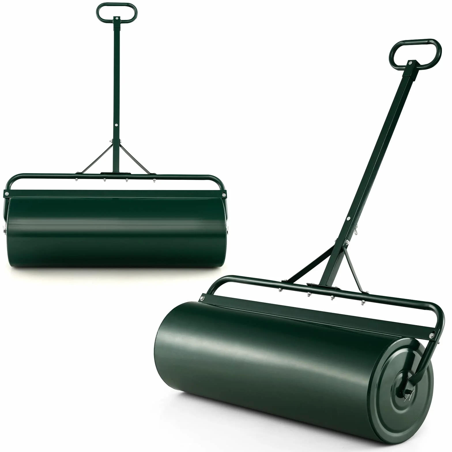 FANTASK Walec do trawy z metalu, średnica 30 cm, z uchwytem 63 l, bęben do dużych obciążeń, wałek do trawy napełniany wodą i piaskiem, wałek ogrodowy, bęben do trawy