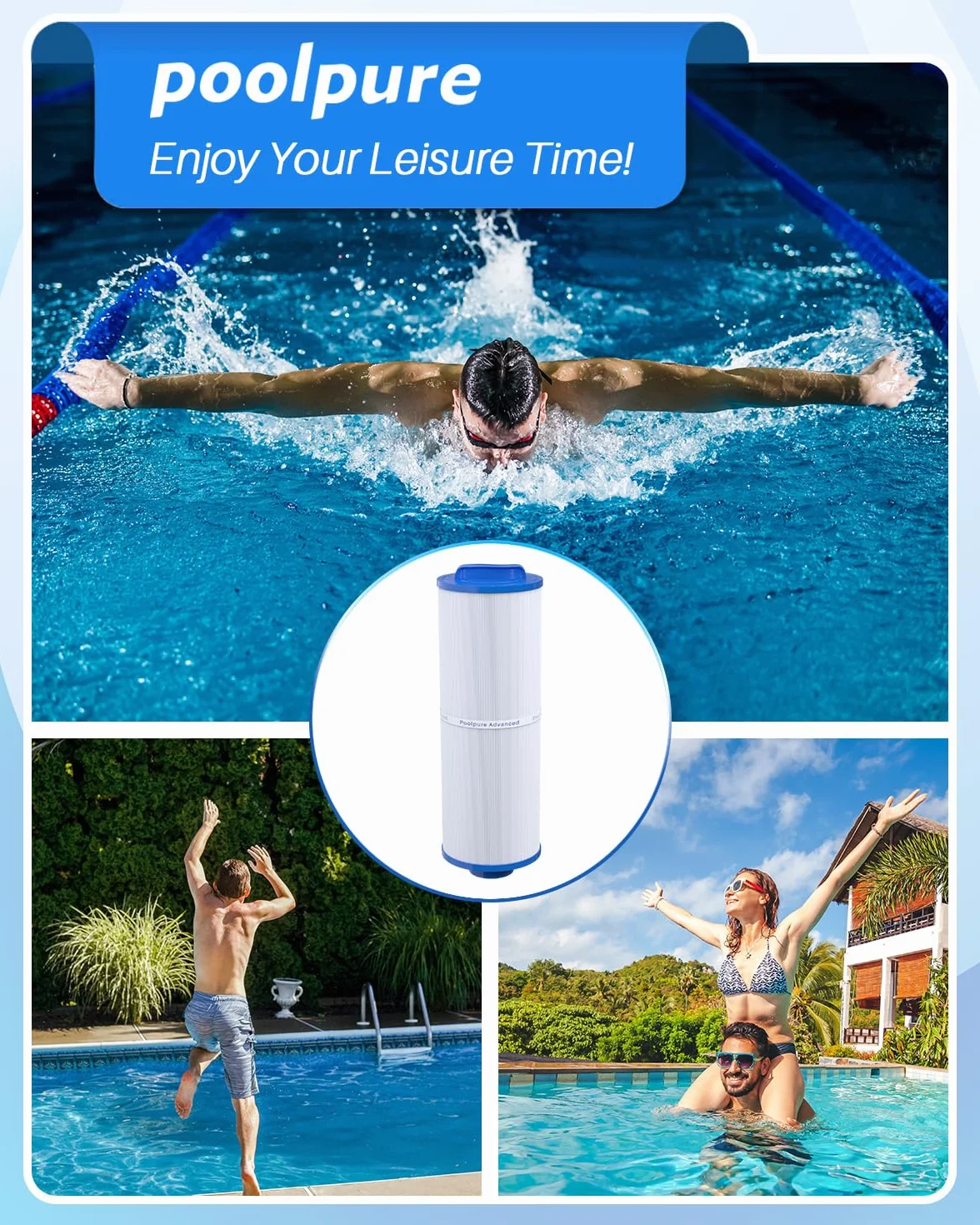 POOLPURE filtr spa 4CH-949 zamiennik Pleatco PWW50L, Filbur FC-0172, SD-01143, 817-4050, Rising Dragon 50, Waterway Teleweir, wkład filtrujący 4,6 m2 (1 opakowanie)