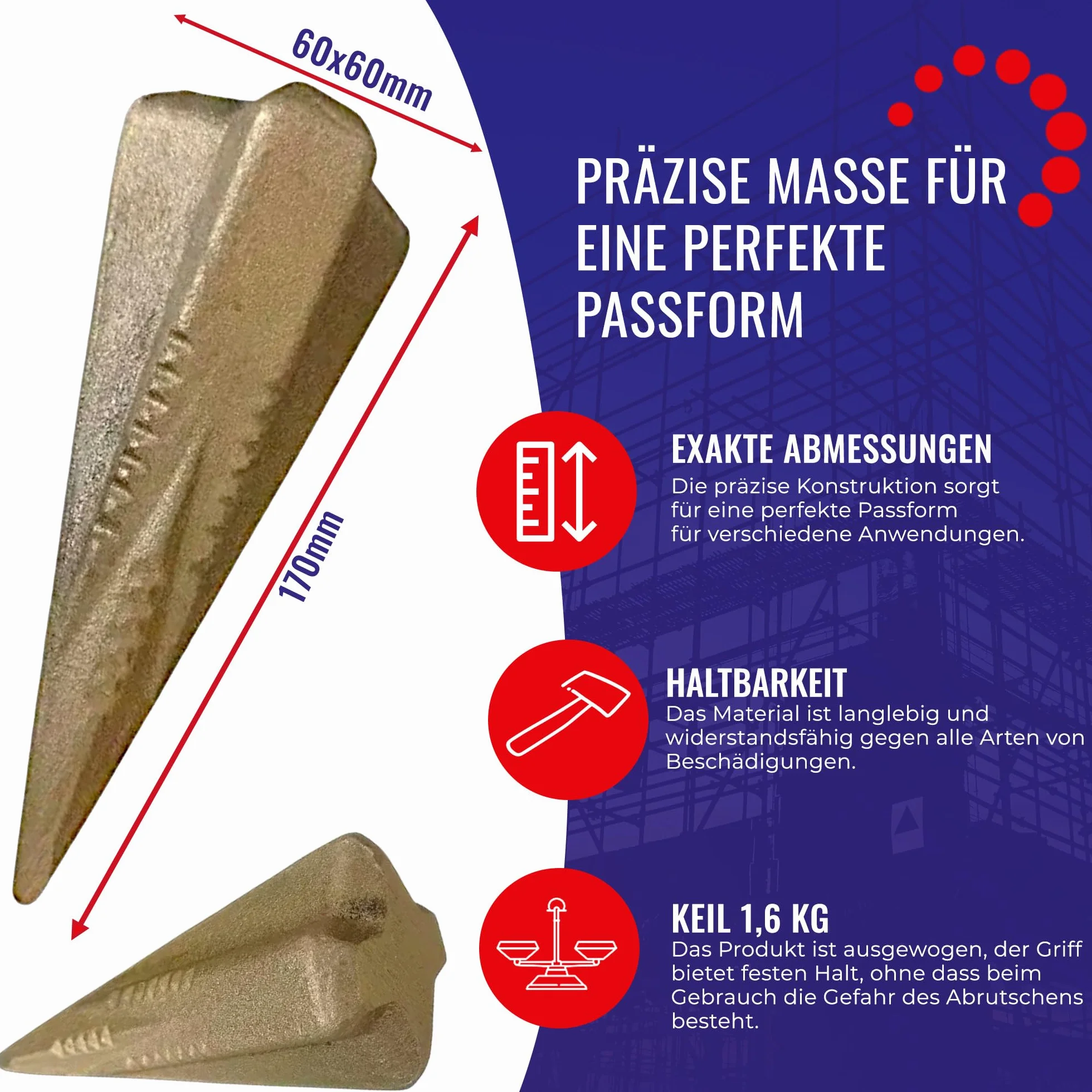 Chle-Mar – Obrotowy klin do łupania drewna 1,6 kg | Hartowana stal | Do drewna kominkowego i opałowego | Skuteczne i bezpieczne rozłupywanie | Klin rozszczepiający z funkcją rotacyjną