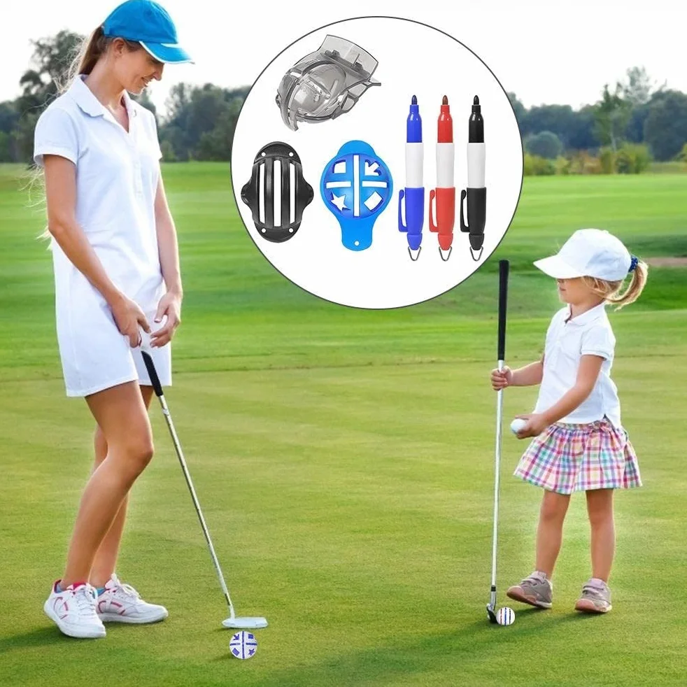 Marker do Piłek Golfowych, 12 szt. Zestaw do Wyrównywania Znaczników do Piłek Golfowych 6 Szablonów Wkładki do Piłek 3 Wkładka do Linii Piłek 3 Znaczniki do Piłek