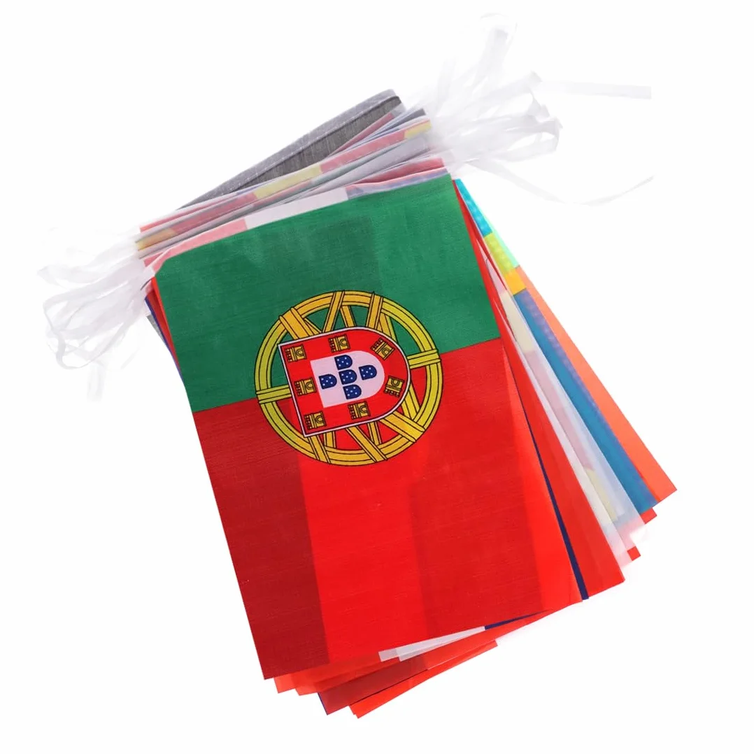 Łańcuch flag na MŚ 2026, 48 krajów, girlanda z flagami Mistrzostw Świata, 28 x 20 cm lub 20 x 14 cm, ok. 20 m / 15 m, dekoracja do klubu, ogródka piwnego, USA, Meksyk, Kanada, rachunek VAT (20 x 14 cm