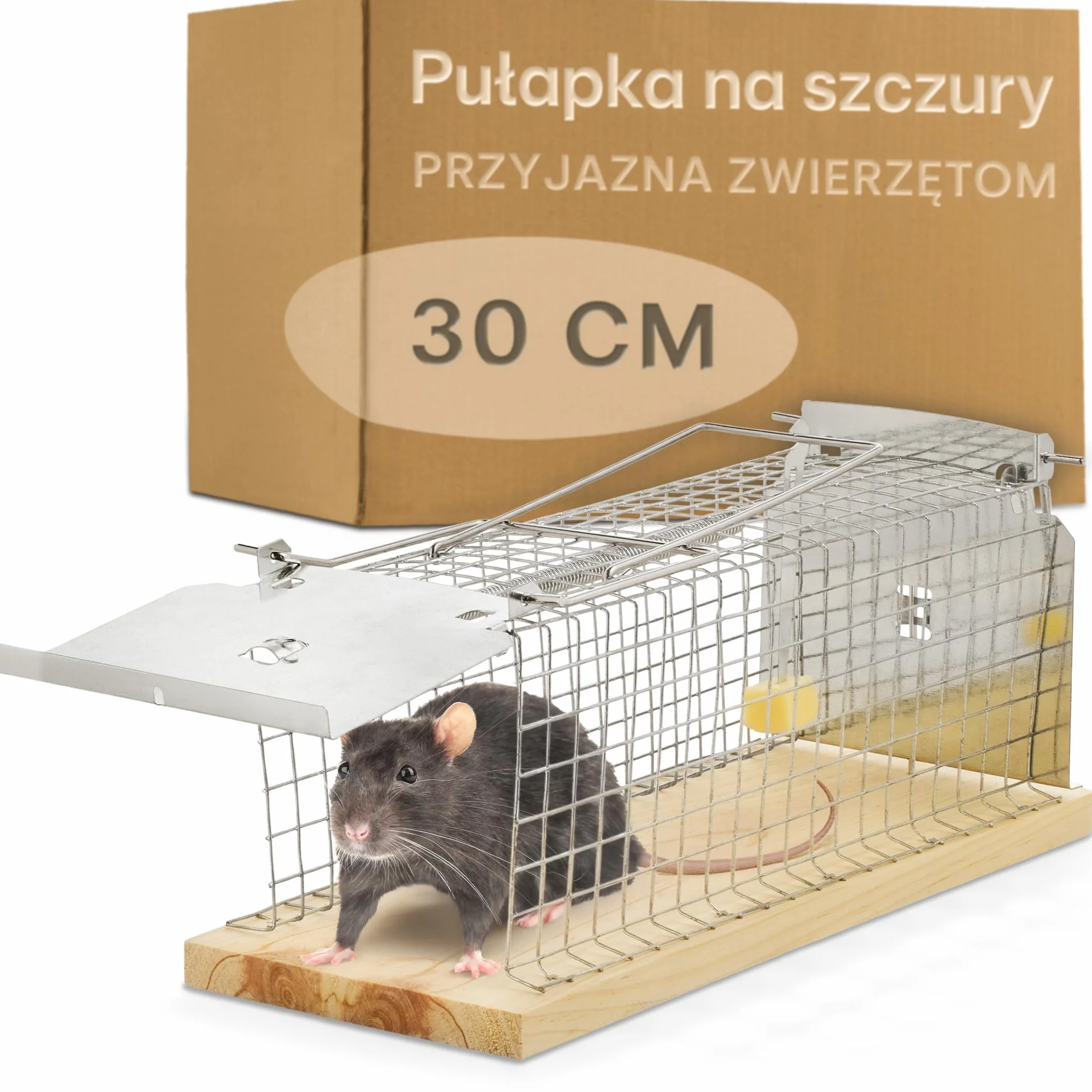 Pułapka Na Szczury Duża 30 cm - Przyjazna Dla Zwierząt i Wielokrotnego Użytku - Gotowa Do Użycia - Na Szczury i Norniki