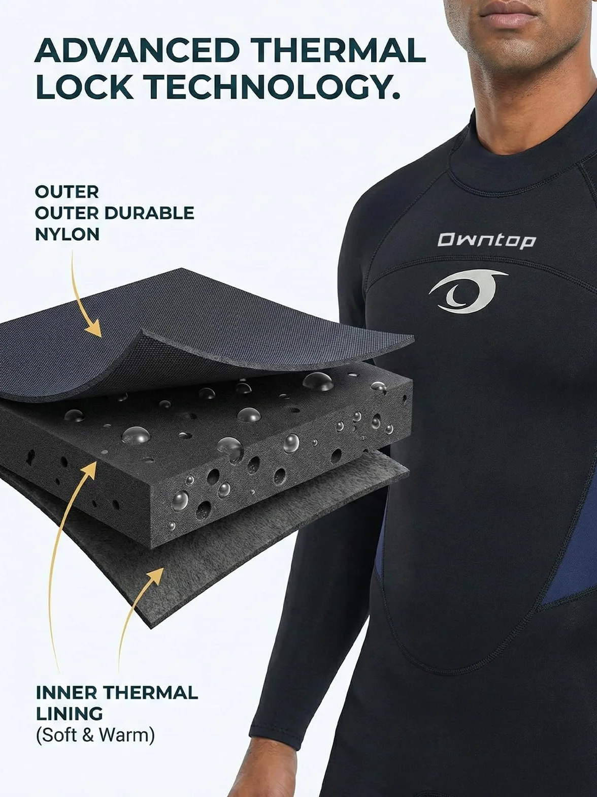 Owntop Męski Pełna Długość Piankowego Kombinezonu 3/2mm, Ultra Elastyczny Zimowy Kombinezon Z Długim Rękawem, Kombinezon do Surfingu i Nurkowania z Neoprenu dla Dorosłych
