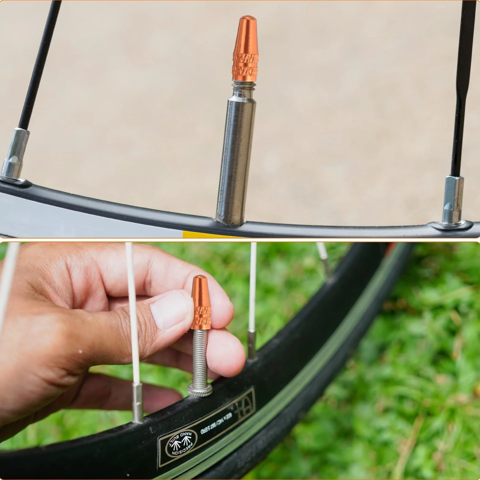QUARKZMAN 6 sztuk nakrętek na wentyle rowerowe z anodowanego aluminium, nakrętki na wentyle powietrzne, osłonki przeciwpyłowe do MTB, rowerów wyścigowych, rowerów, pomarańczowe