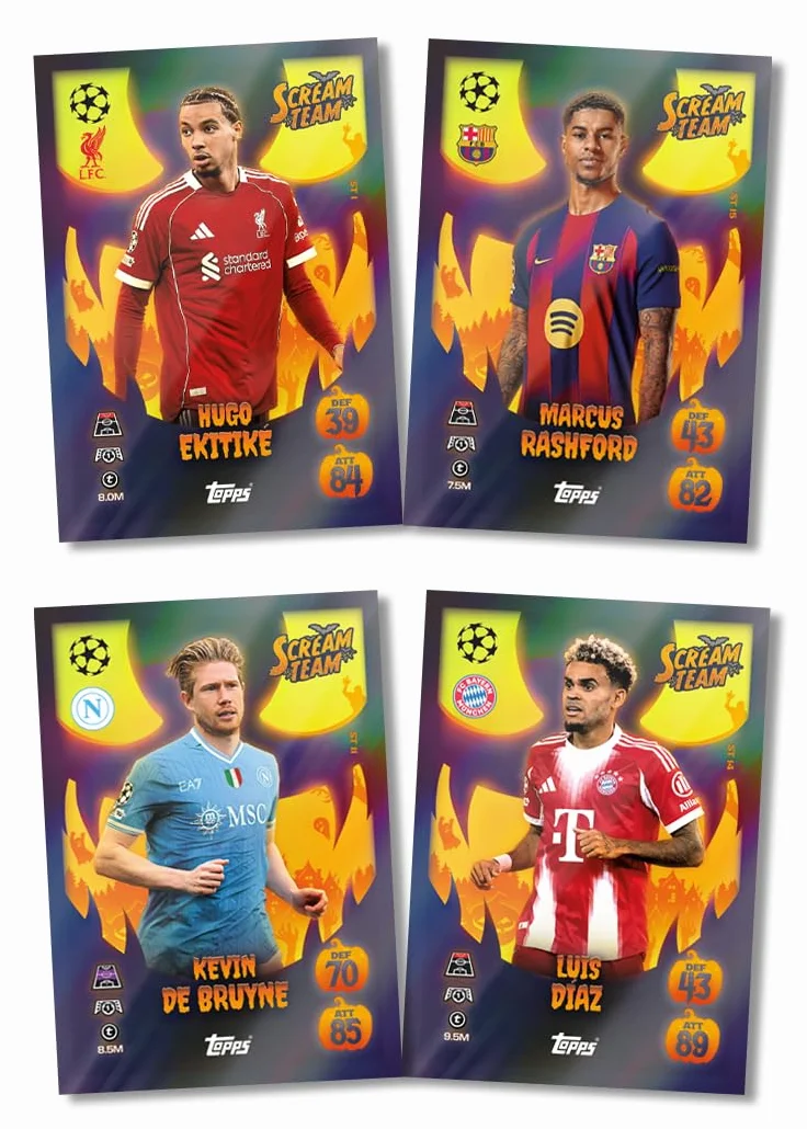 Topps UCC Match Attax 2025/26 - Update Eco Pack #1 - Scream Team - zawiera 41 kart, w tym 16 ekskluzywnych kart Scream Team i jedną kolekcjonerską kartę Starboy LE.