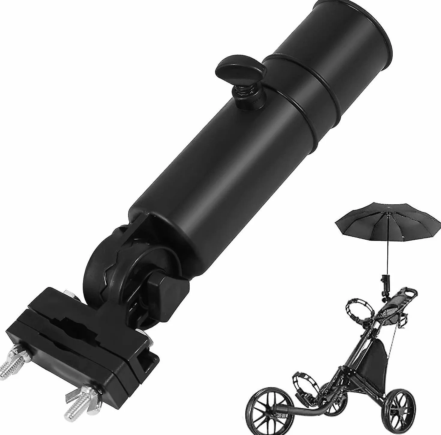 Wózek Golfowy Uchwyt Na Parasol, Uniwersalny Uchwyt Na Parasol Golfowy Z Regulowaną Podstawą I Kątem Golf Push Cart Stojak Na Parasole Stabilny Solidny Uchwyt Do Mobilności Skuter Wózek Inwalidzki Krz