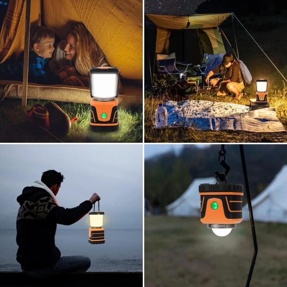 Flintronic Lampa kempingowa LED, 2200 lm, akumulator 6000 mAh, lampa kempingowa LED, IP54, 4 tryby świecenia, możliwość ściemniania, lampa awaryjna zasilana bateriami, na kemping, w sytuacjach