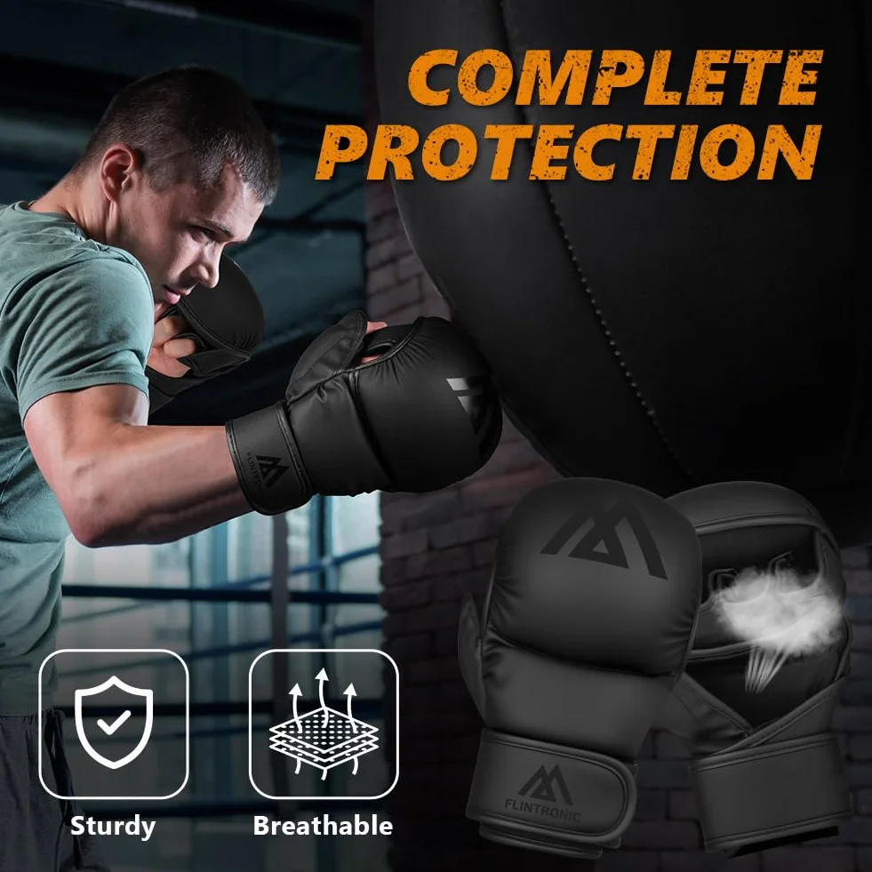 Flintronic Rękawice MMA do sportów walki, treningu grapplingu, kickboxingu, skórzane rękawiczki sparingowe, damskie i męskie do Muay Thai, MMA, sportów walki, kickboxingu