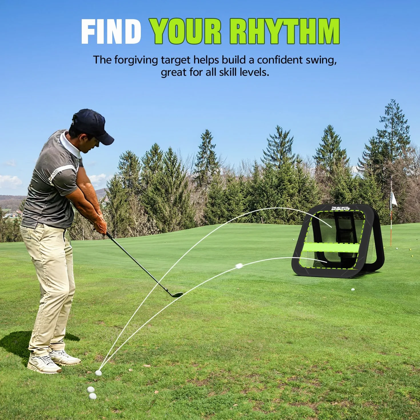 BAYINBULAK 2 w 1 Golf Chipping Practice Net Backyard Driving 2,5'×2.5' Akcesoria golfowe dla mężczyzn Prezent, 1 opakowanie