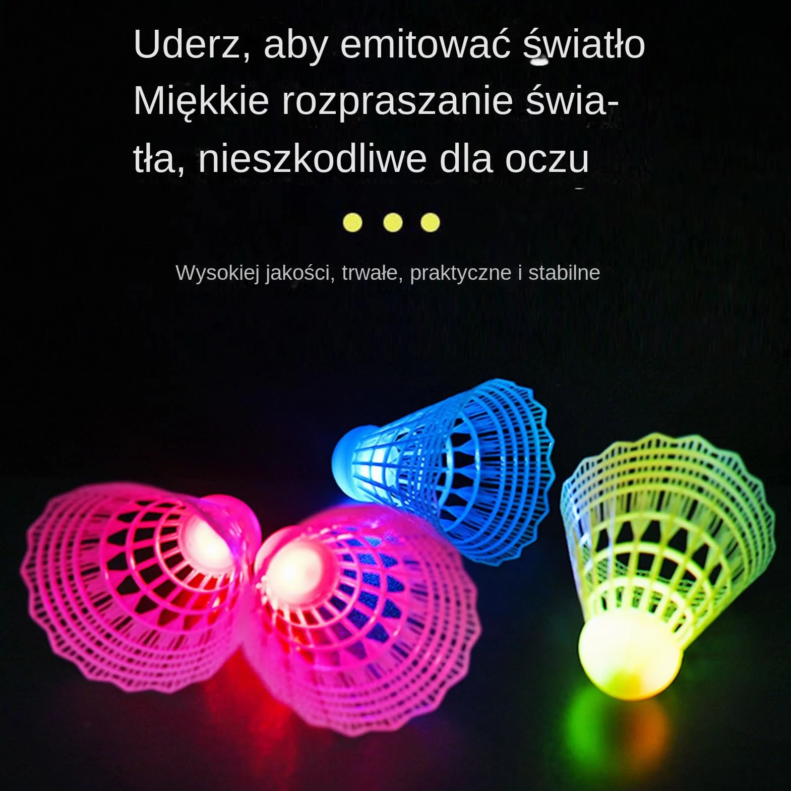 Lotki Do Badmintona Świecące W Ciemności LED 3 Sztuki Nylonowy Przenośny Sprzęt Treningowy