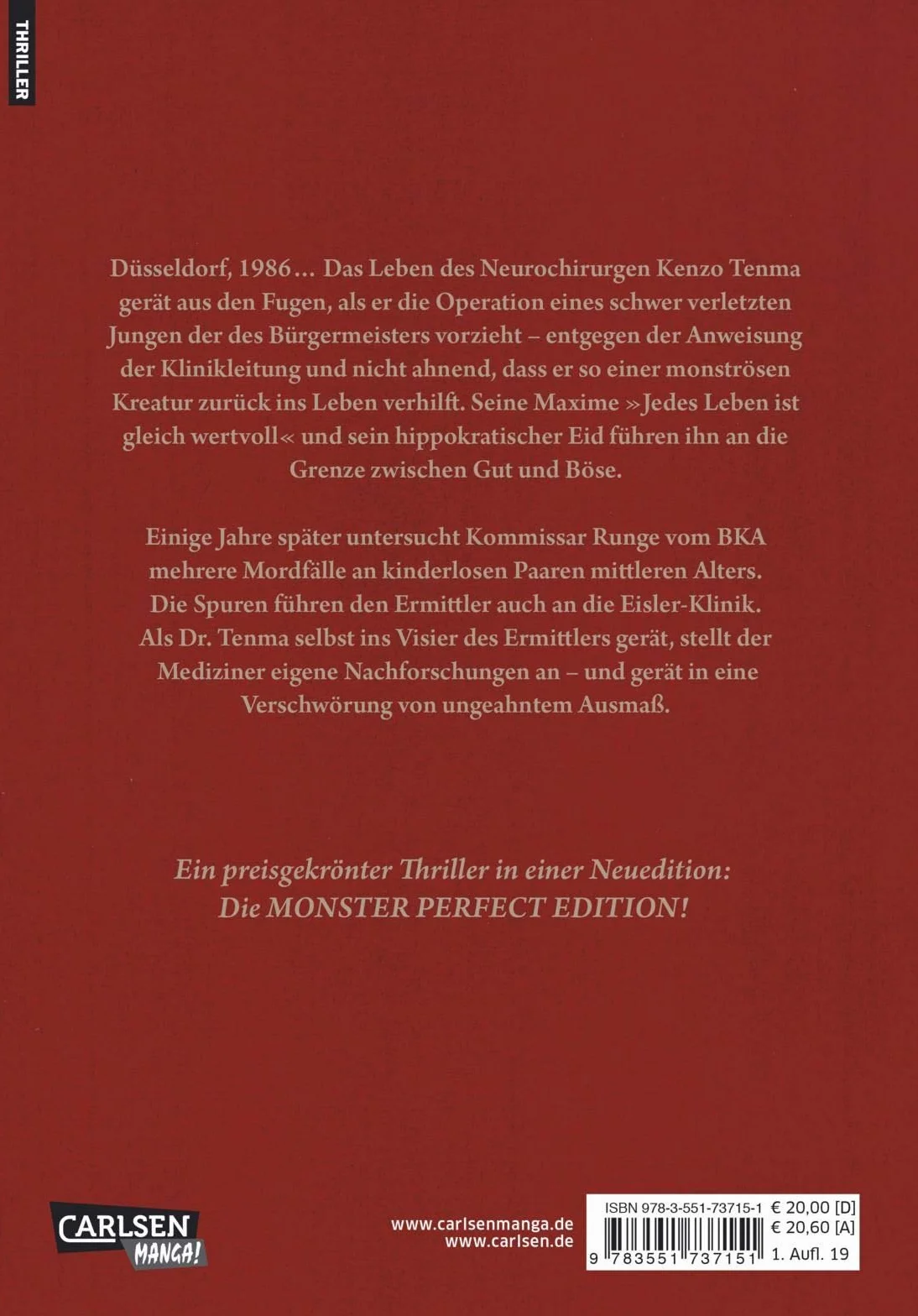 Monster Perfect Edition 1: Die Neuausgabe des preisgekrönten Manga-Thrillers voller Serienkiller und Verschwörungen