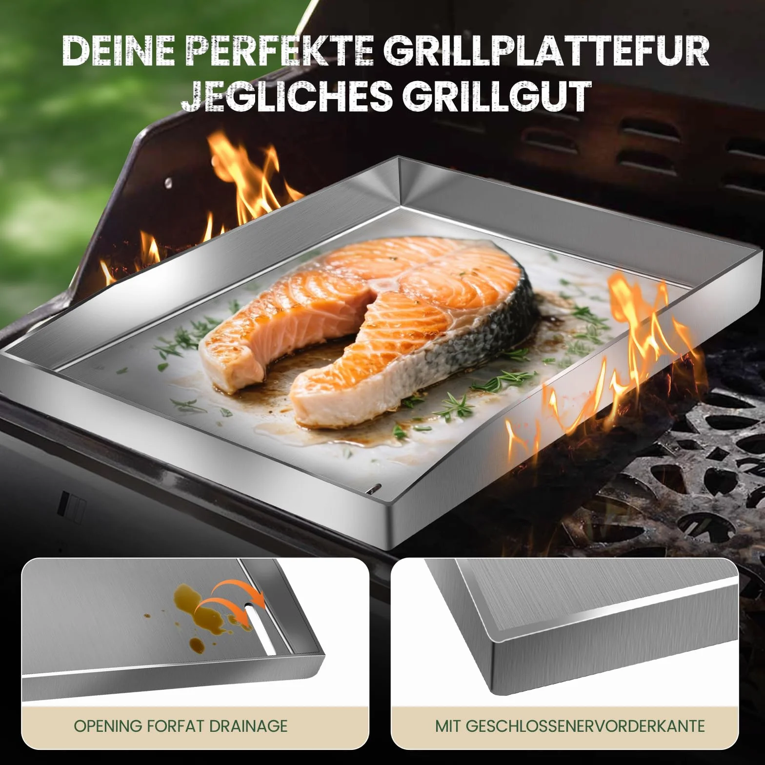Premium Plancha zestaw ze szpachelką do grilla, 30 x 40 cm, uniwersalna płyta grillowa ze stali nierdzewnej do grilla gazowego i węglowego, płyta grillowa ze stali nierdzewnej 4 mm