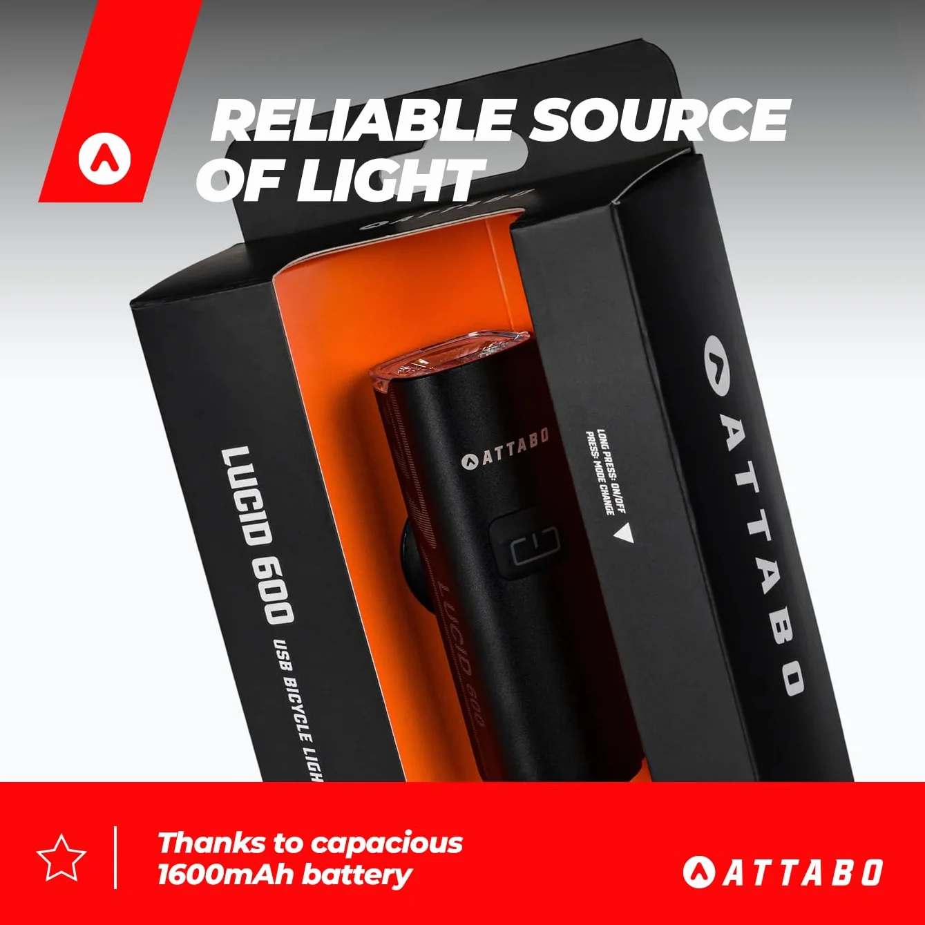 ATTABO LUCID 600 Lampka Rowerowa Przednia ATB-L600 z Akumulatorem 1600 mAh USB-C