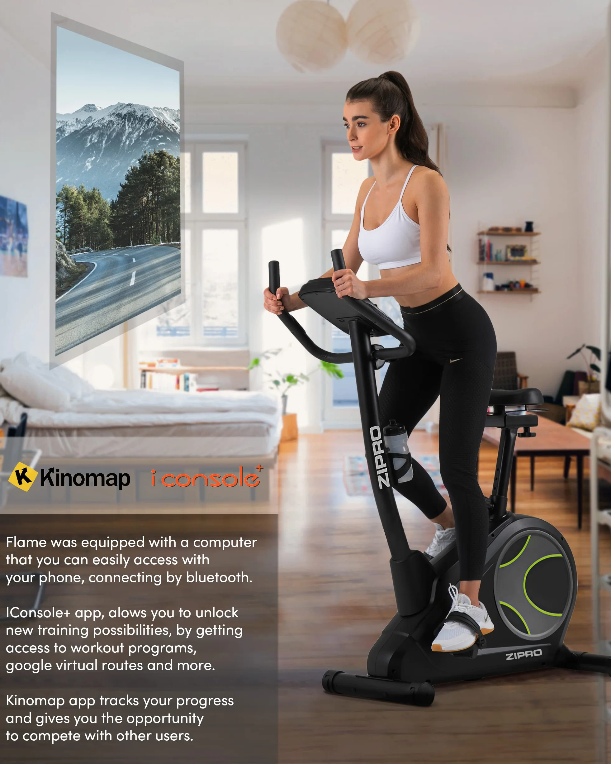 ZIPRO Flame Rower Stacjonarny Elektryczno-Magnetyczny - Domowy Sprzęt Fitness - Kompatybilny z iConsole i Kinomap - Sterowanie za Pomocą Smartfona - Pomiar Pulsu i Tkanki Tłuszczowej