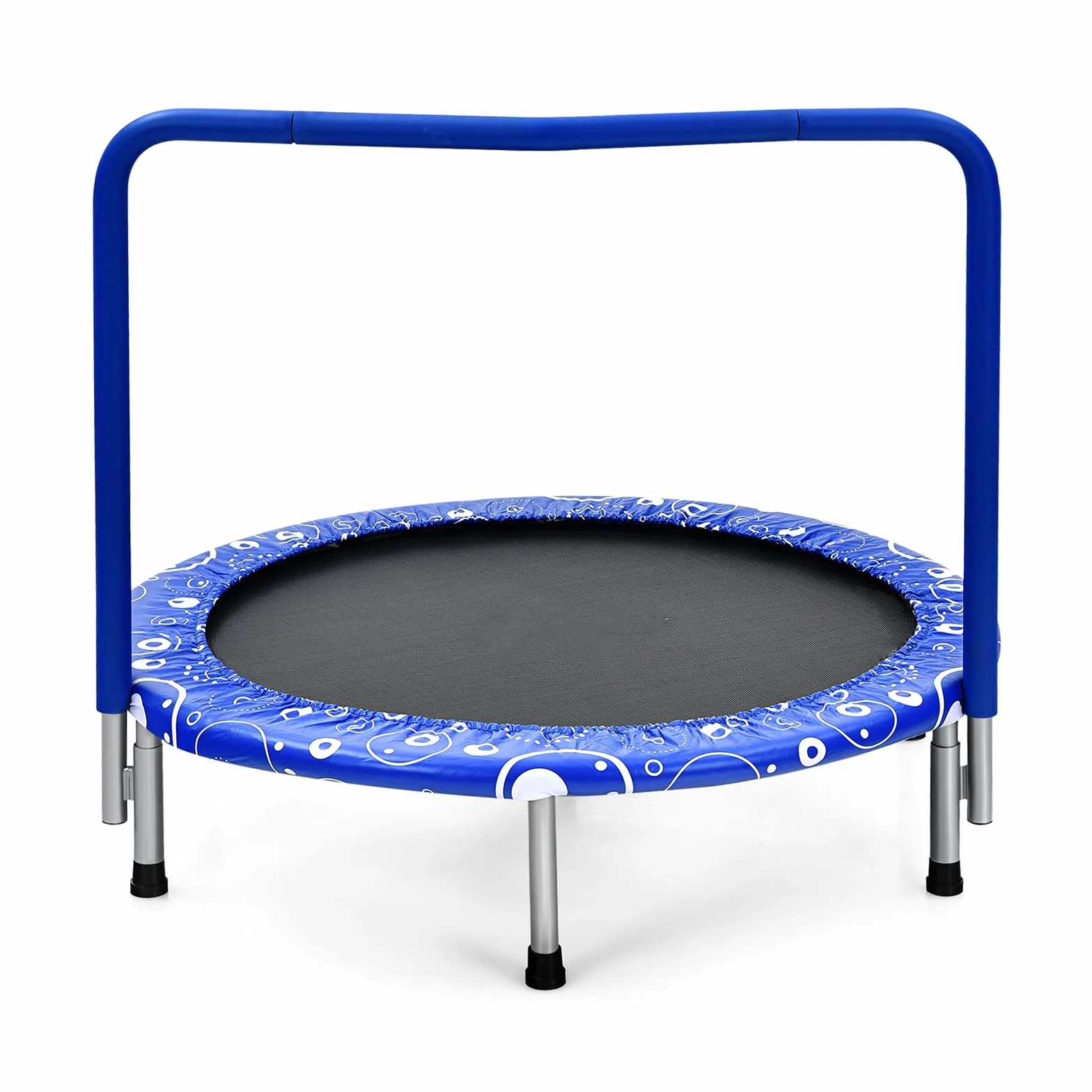 KOMFOTTEU Mini trampolina dla dzieci 92 cm składana z uchwytem i osłoną bezpieczeństwa do 150 kg