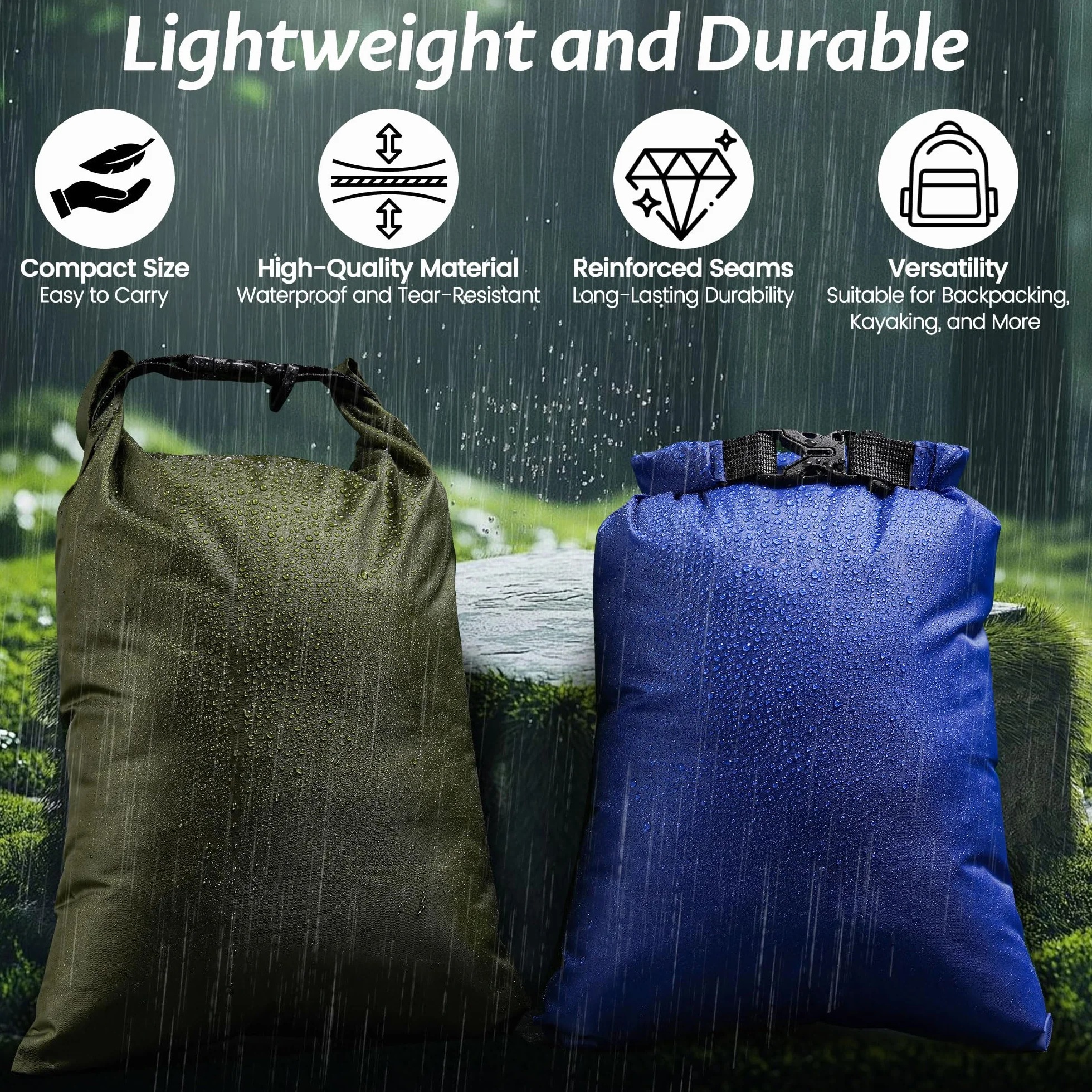 KUOGAS Zestaw toreb wodoodpornych Dry Bag, 6 toreb - 1,5l, 2,5l, 3l, 3,5l, 5l, 8l | Idealne na zewnątrz, sporty wodne i kemping | Ultralekkie i wytrzymałe, wielokolorowe, outdoor