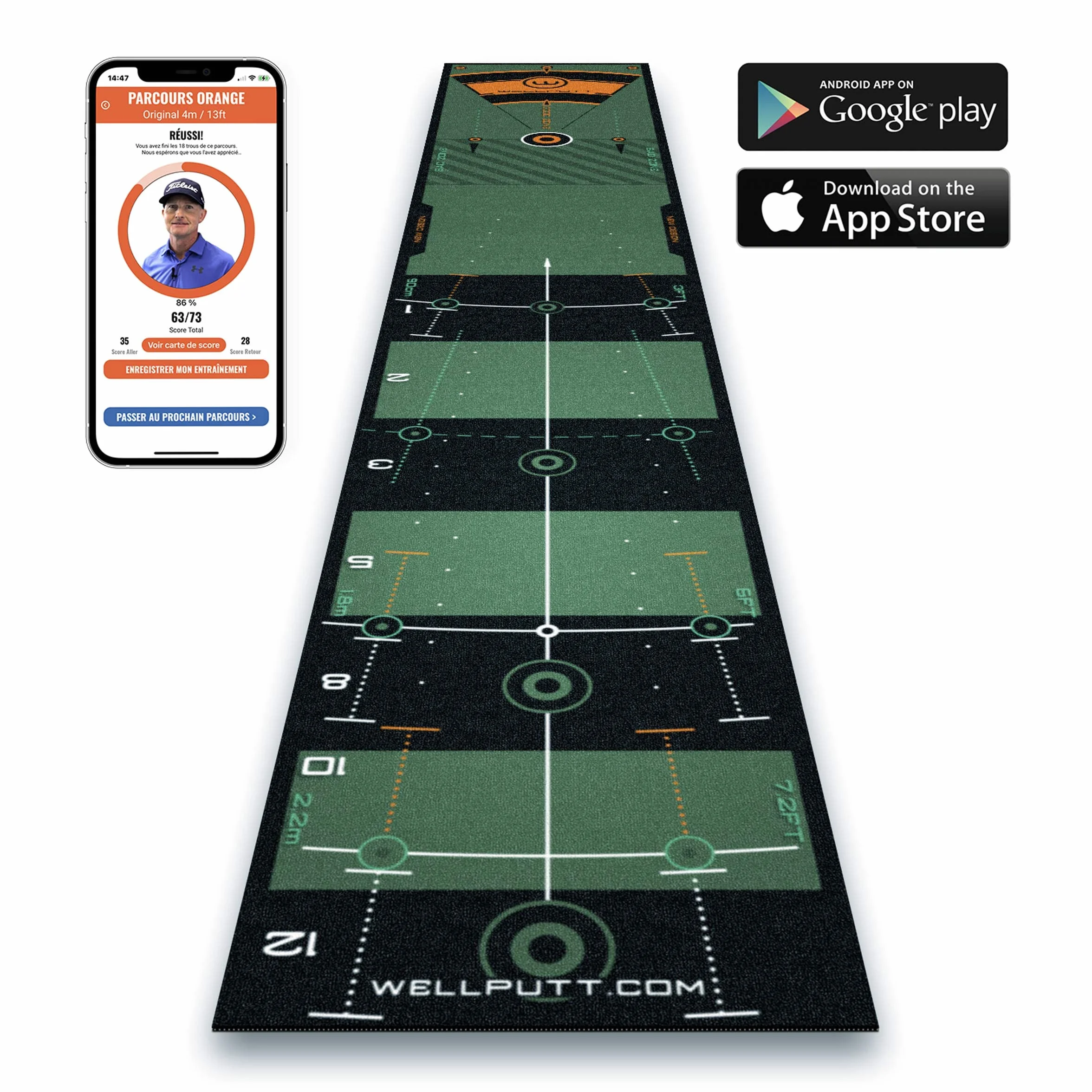 WELLPUTT - Golf Putting Mata - 3m Zielony