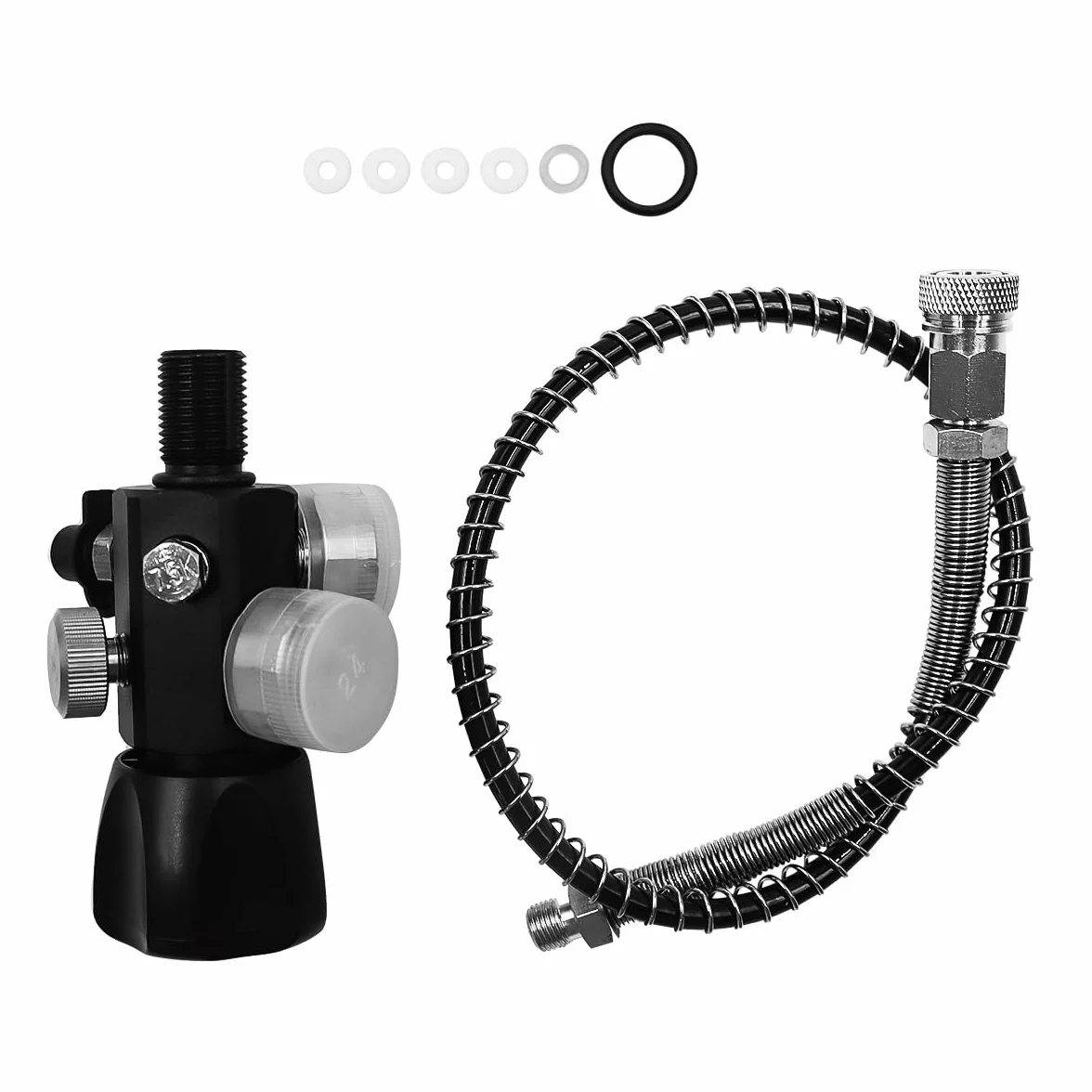 Adapter do stacji napełniania zaworem 6000 psi/400 bar z wężem 50 cm Dual Manometr G5/8-18UNF HPA wysokociśnieniowe powietrze nurkowanie DIN adapter do stacji benzynowej zawór ładowania do PCP