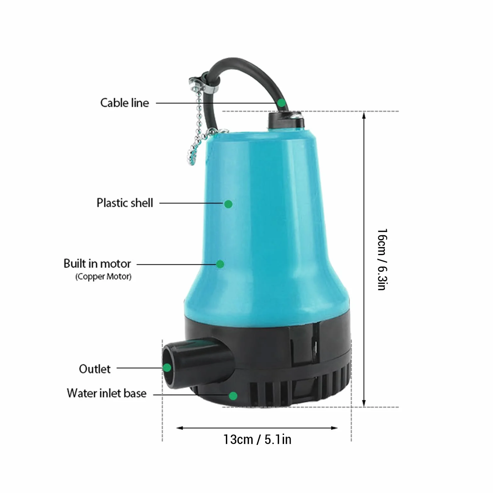 Elektryczna Pompa Zęzowa BL-2512SI 12V 1110 GPH 1-calowy Wylot 4 M
