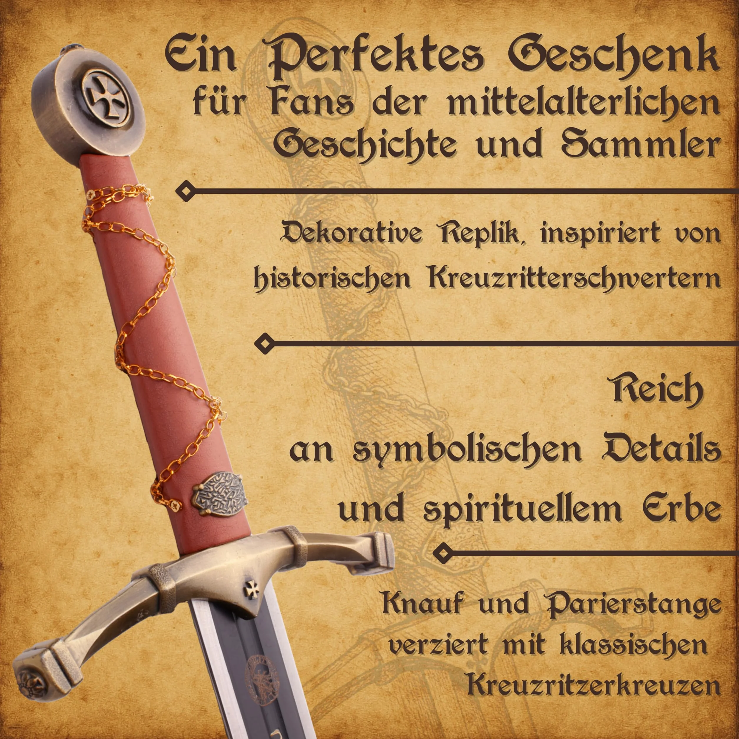 Miecz templariusza metalowy 112 cm dekoracyjny SW-601