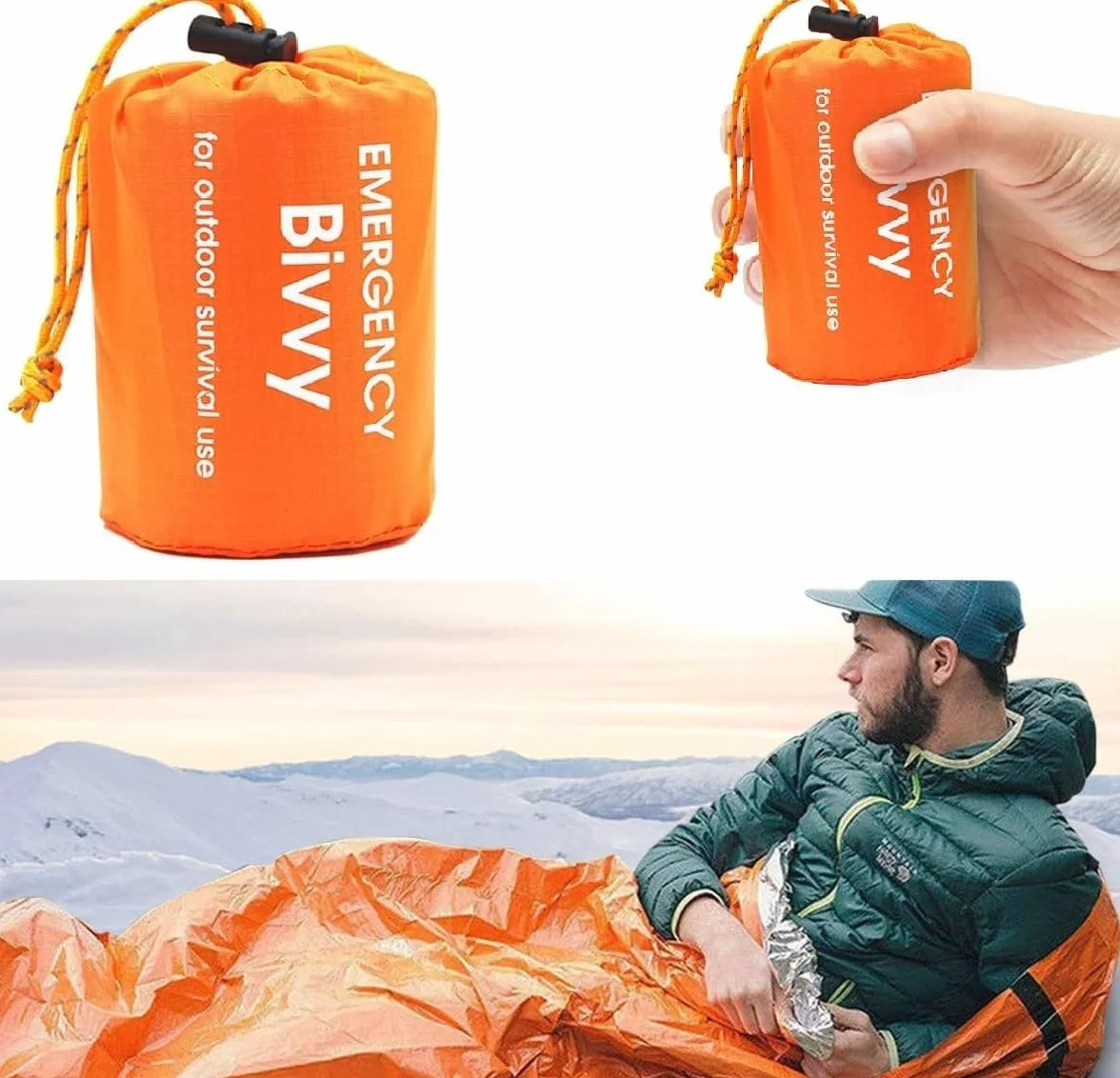 Śpiwór ratunkowy survivalowy koc ratunkowy wodoszczelny ultralekki odporny na wysokie temperatury i zimno Pomarańczowy