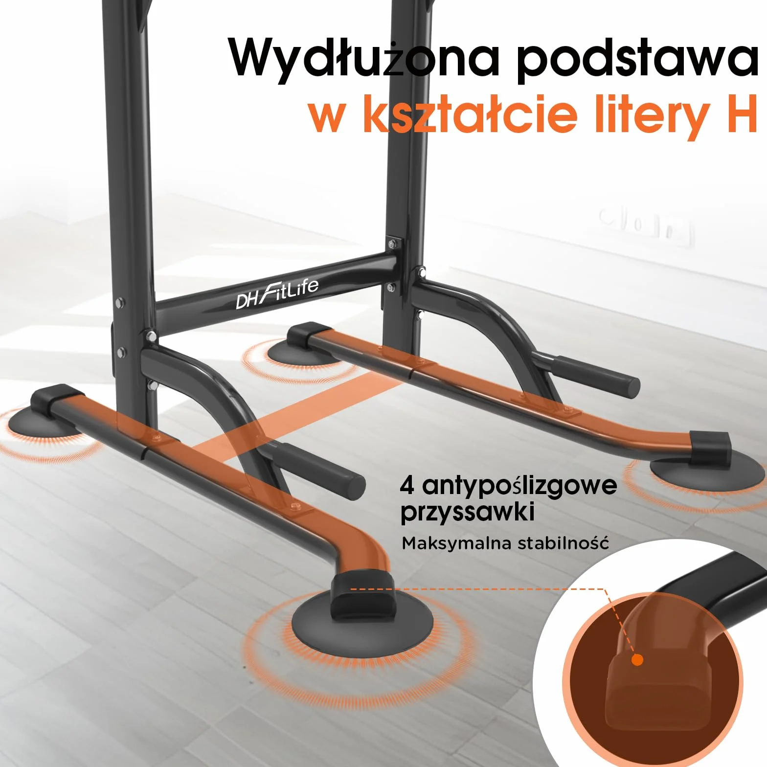 DH FitLife Power Tower Dip Station | Wolnostojący Drążek do Podciągania | Dipy i Trening Pleców | Stacja do Dipów | Stacja Treningowa do Domowej Siłowni | Trening Siłowy w Domu