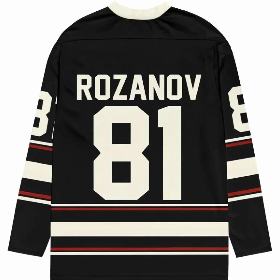 Heated Rivalry Rozanov 81 koszulka hokejowa - unisex czarny sweter z dekoltem w serek z długim rękawem, sportowa odzież uliczna dla fanów serialu