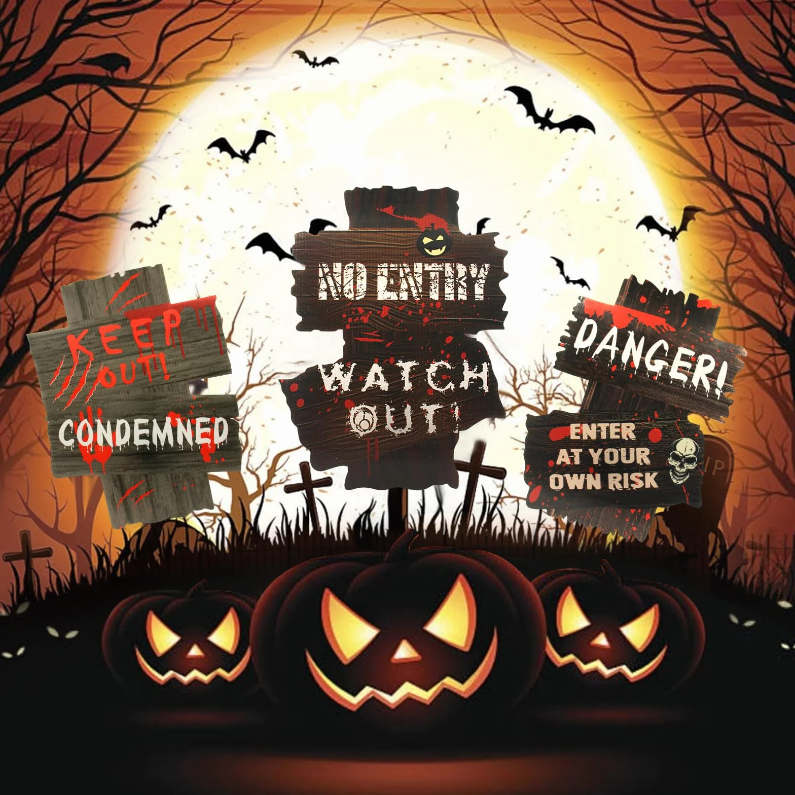 Znaki ostrzegawcze na Halloween 3 sztuki, dekoracje na Halloween z tektury falistej, dekoracje na Halloween, dekoracje na trawnik, cmentarz, dekoracje zewnętrzne, rekwizyty na Halloween